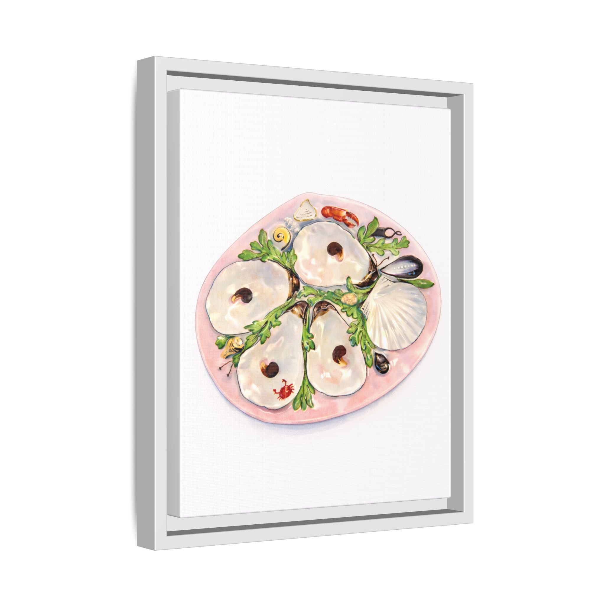 Oyster Platter Framed Canvas Print — Coastal Wall Art