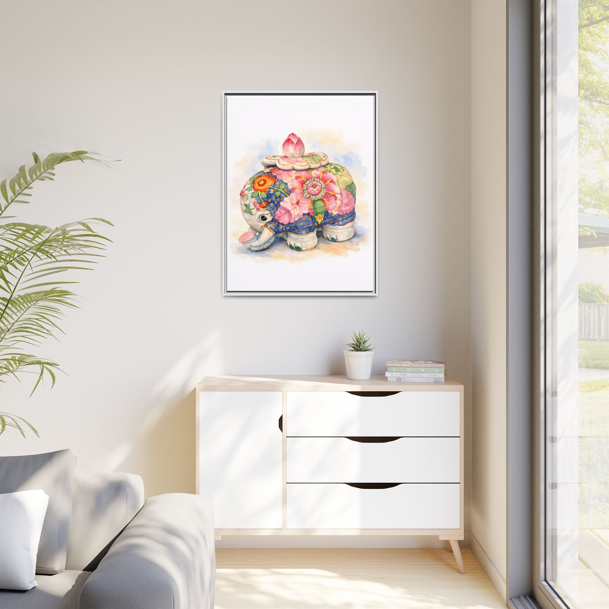 Framed Floral Elephant Canvas Print