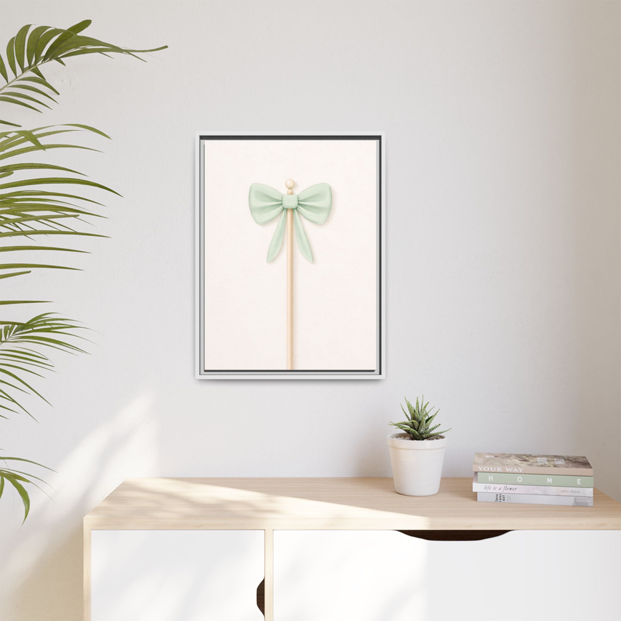 Mint Bow Wall Art — Framed Matte Canvas Print