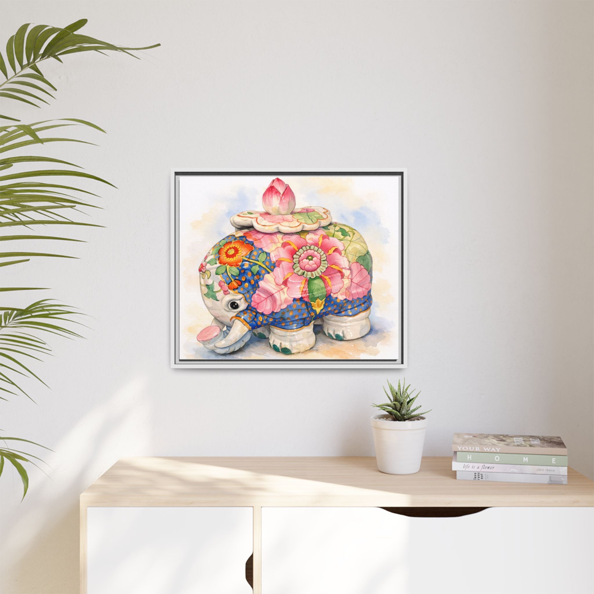 Framed Floral Elephant Canvas Print