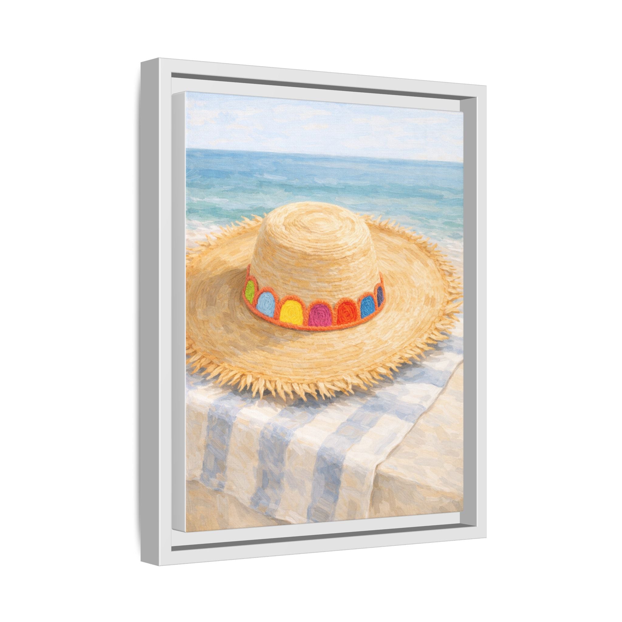 Beach Straw Hat Canvas Print — Framed Matte Wall Art