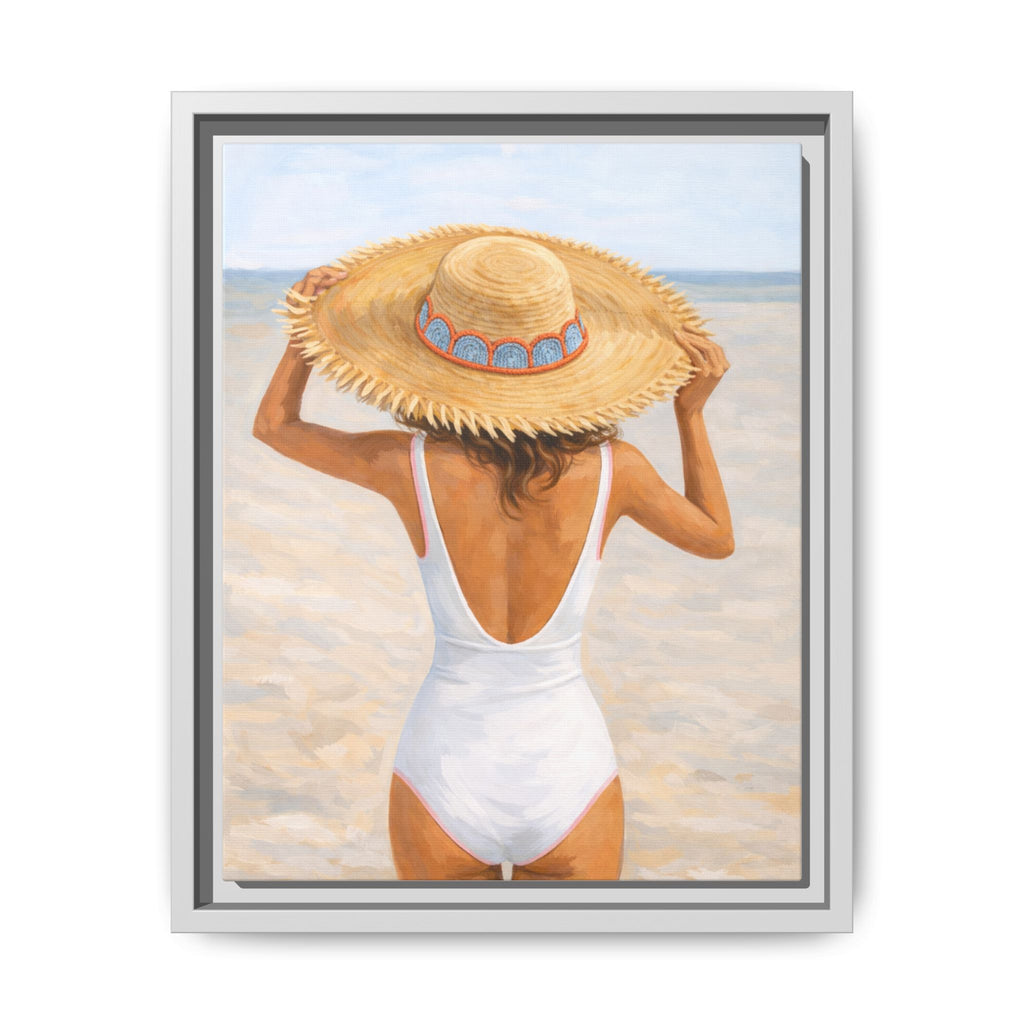 Beach Girl Framed Canvas Print — Summer Seaside Wall Art