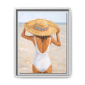 Beach Girl Framed Canvas Print — Summer Seaside Wall Art