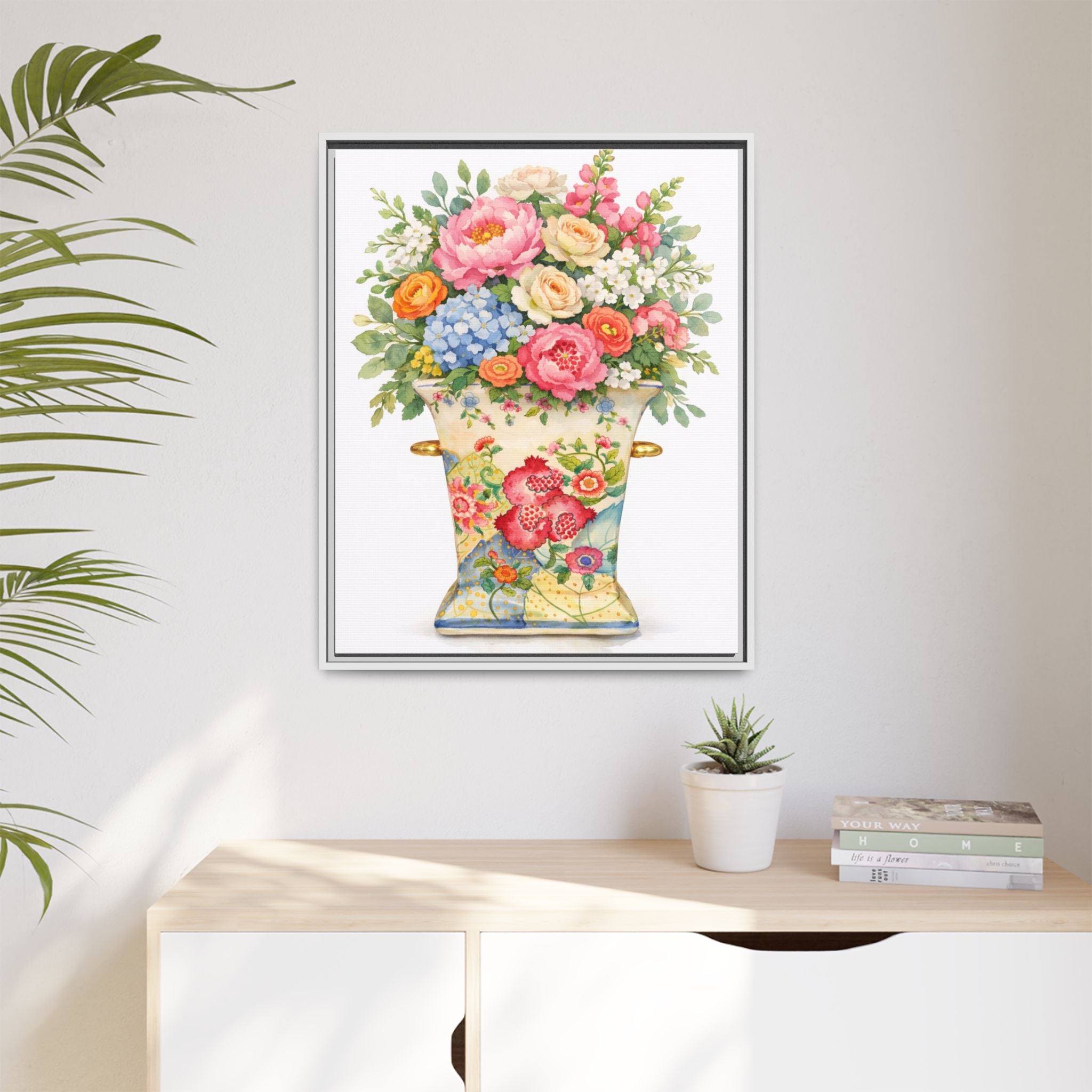 Framed Floral Vase Canvas Print – Vintage Bouquet Wall Art