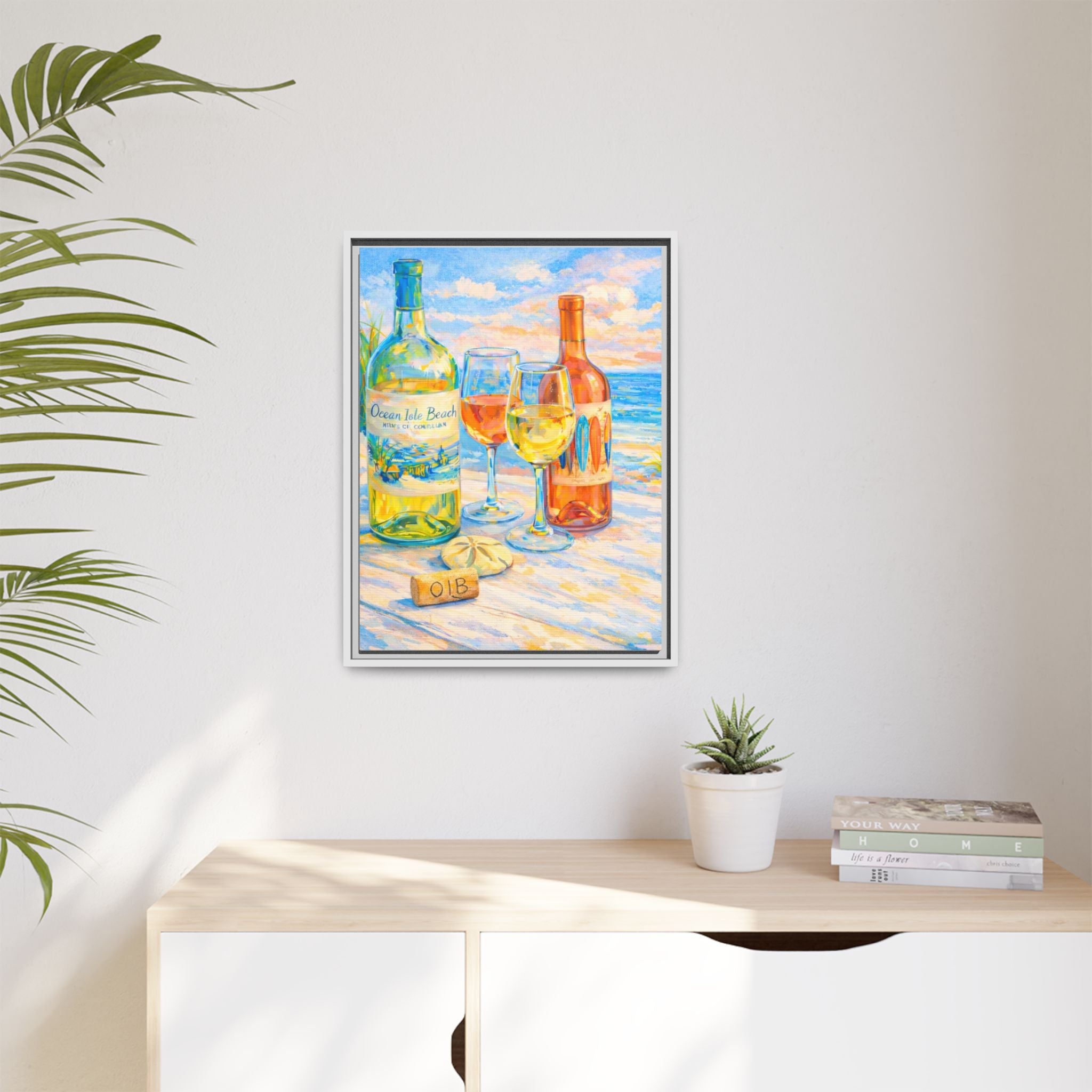 Beach Wine Still Life Framed Canvas Print