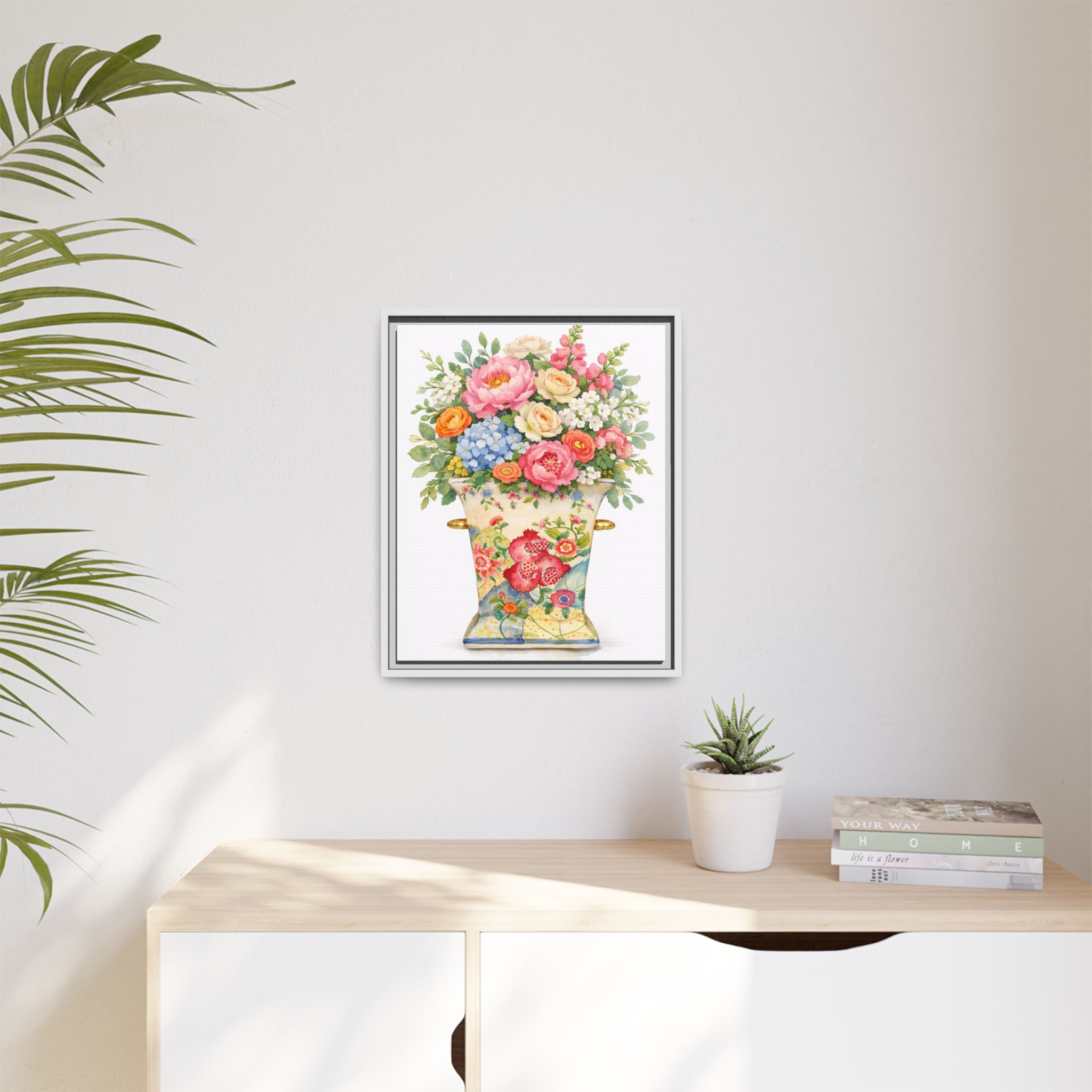 Framed Floral Vase Canvas Print – Vintage Bouquet Wall Art