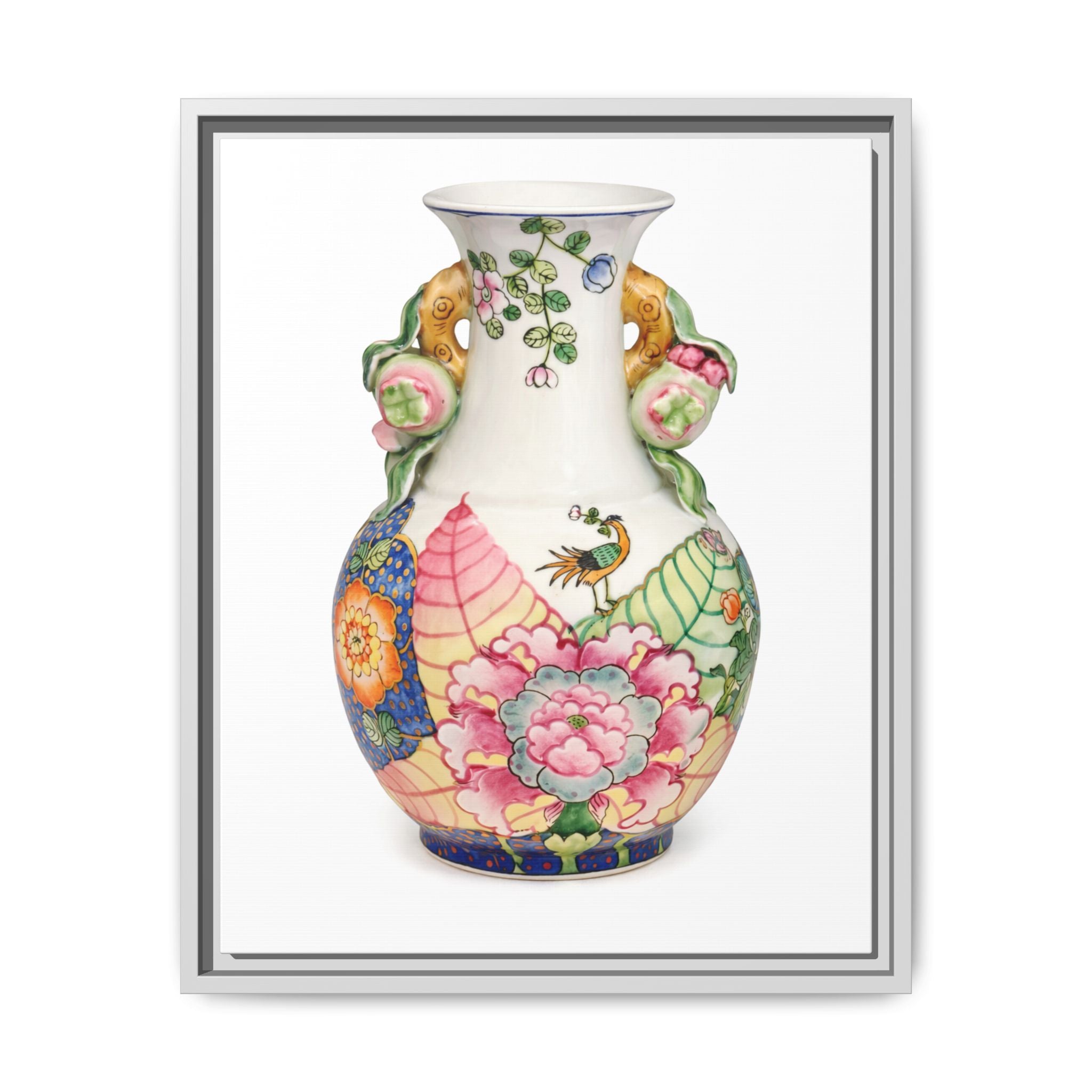 Floral Porcelain Tobacco Leaf Vase | Framed Canvas Art