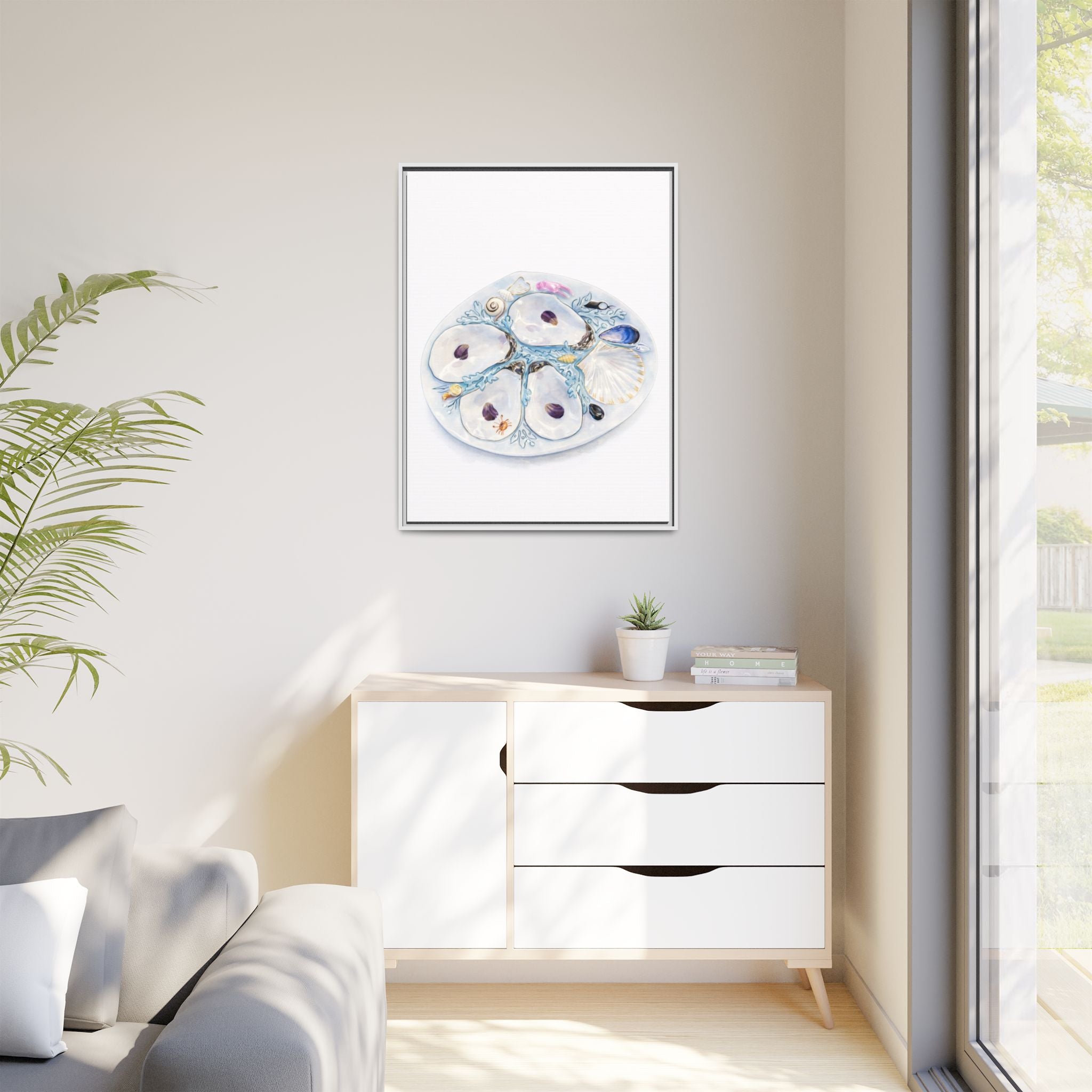Oyster Shell Watercolor Canvas Print — Framed Matte Beach Wall Art