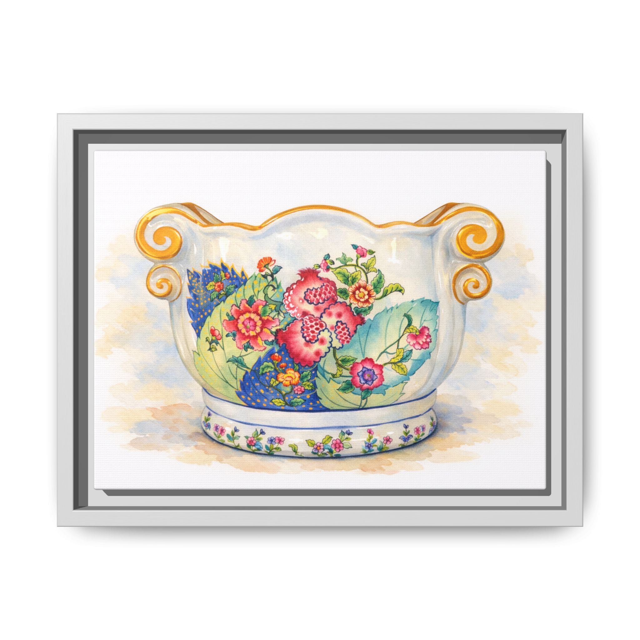 Floral Vintage Planter Matte Canvas Print (Framed)