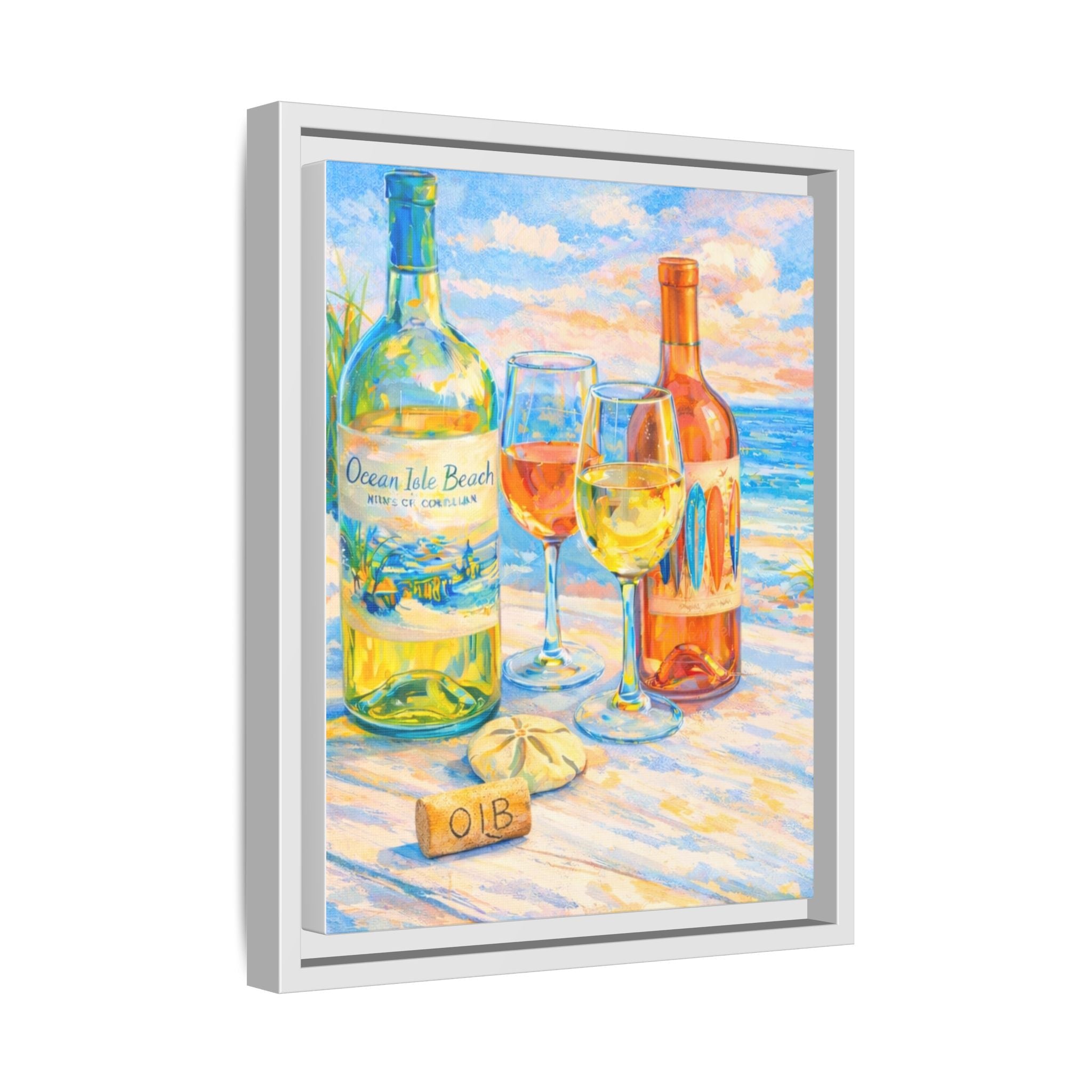 Beach Wine Still Life Framed Canvas Print