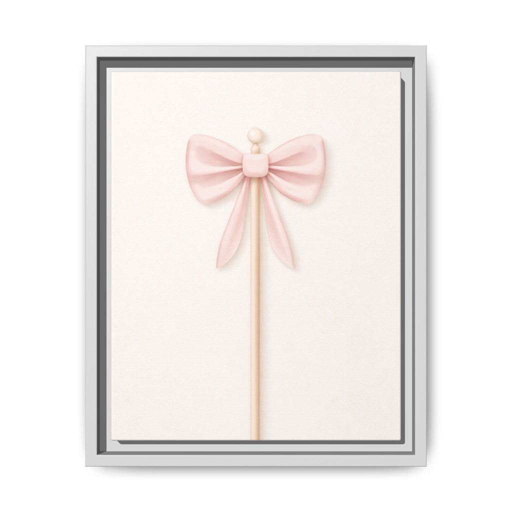 Framed Matte Canvas Print — Soft Pink Ribbon Bow Wall Art