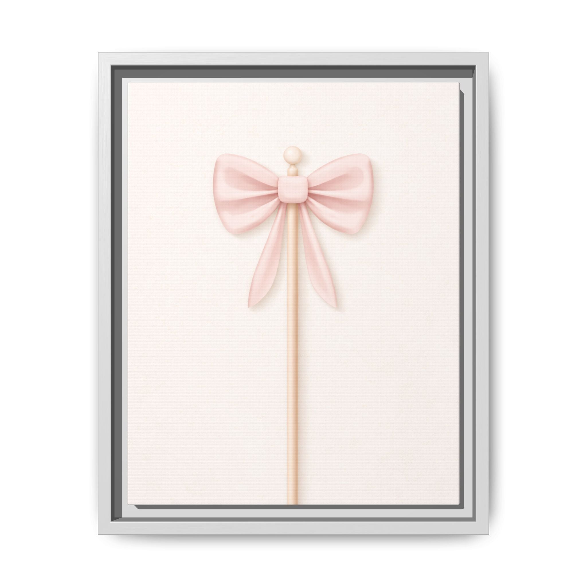 Framed Matte Canvas Print — Soft Pink Ribbon Bow Wall Art