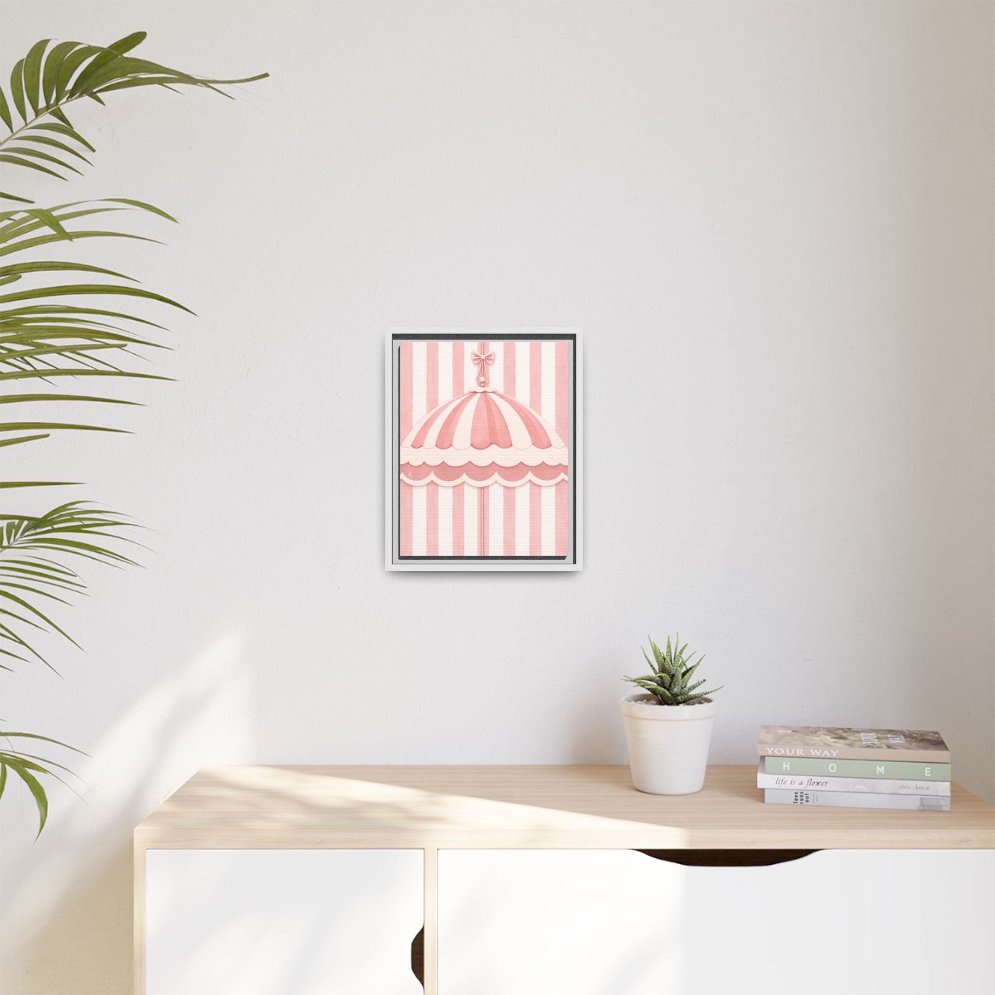 Pink Carousel Canopy Framed Canvas Art — Nursery Wall Decor