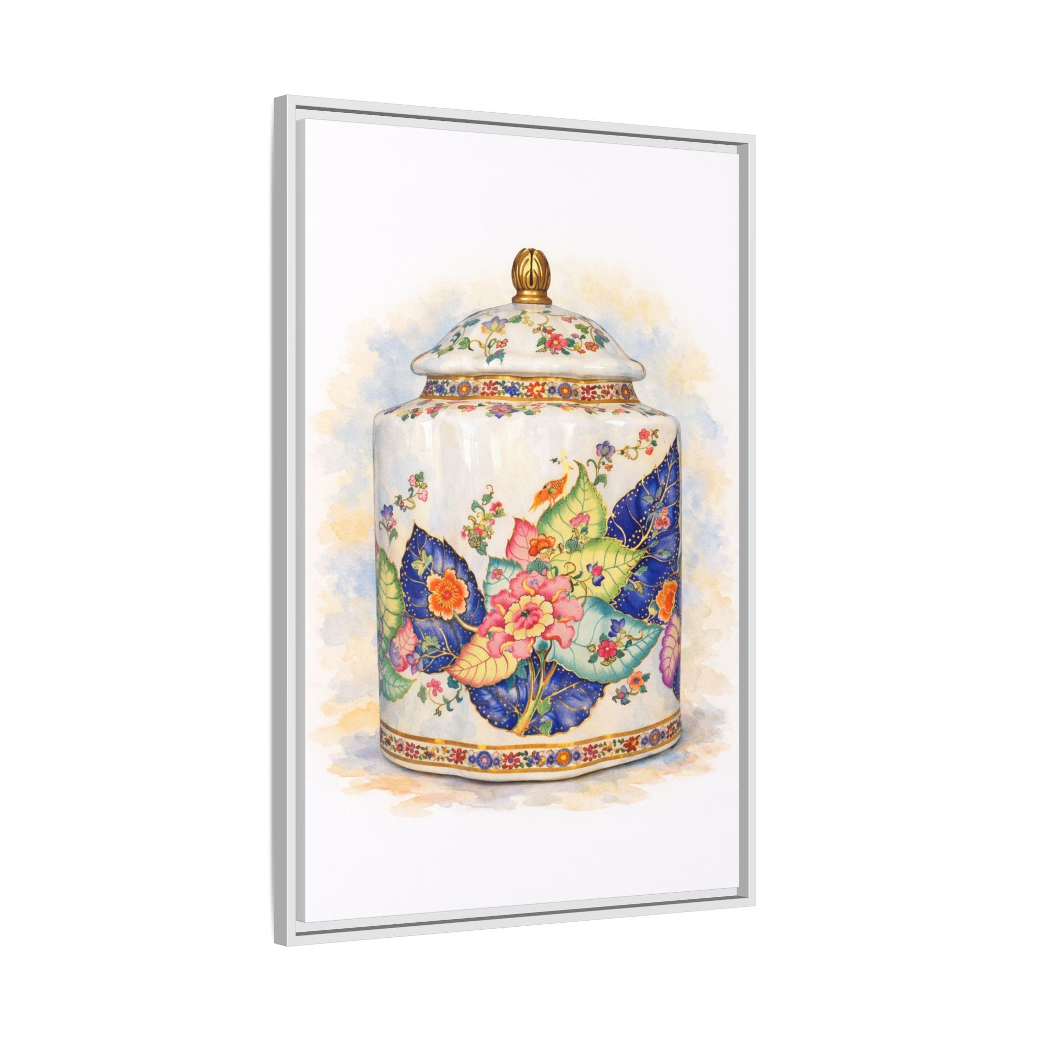 Framed Floral Ginger Jar Canvas Print