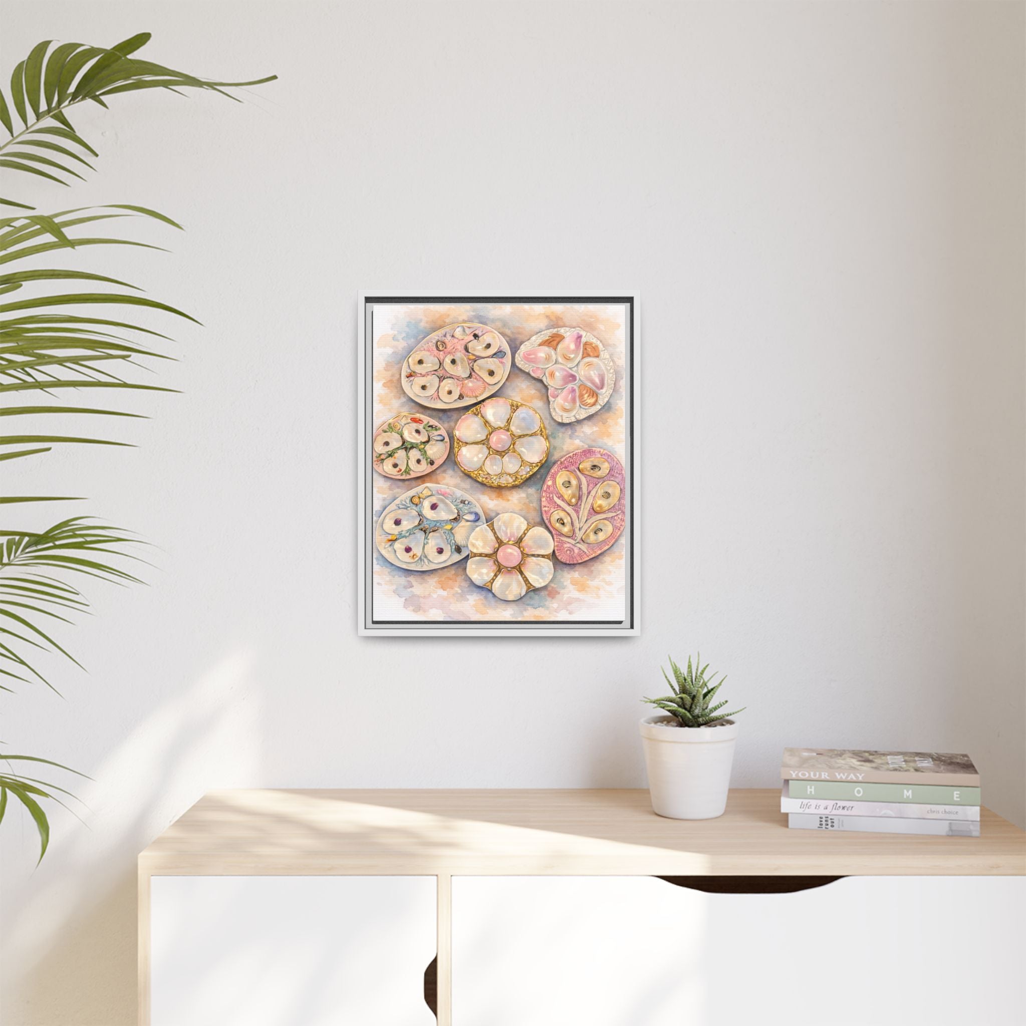 Vintage Floral Oyster Plates Matte Canvas Print