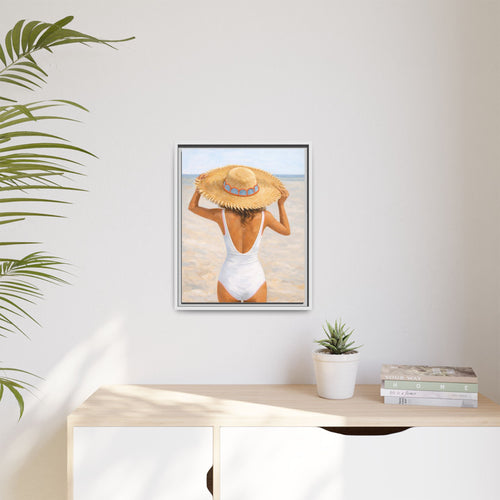 Beach Girl Framed Canvas Print — Summer Seaside Wall Art