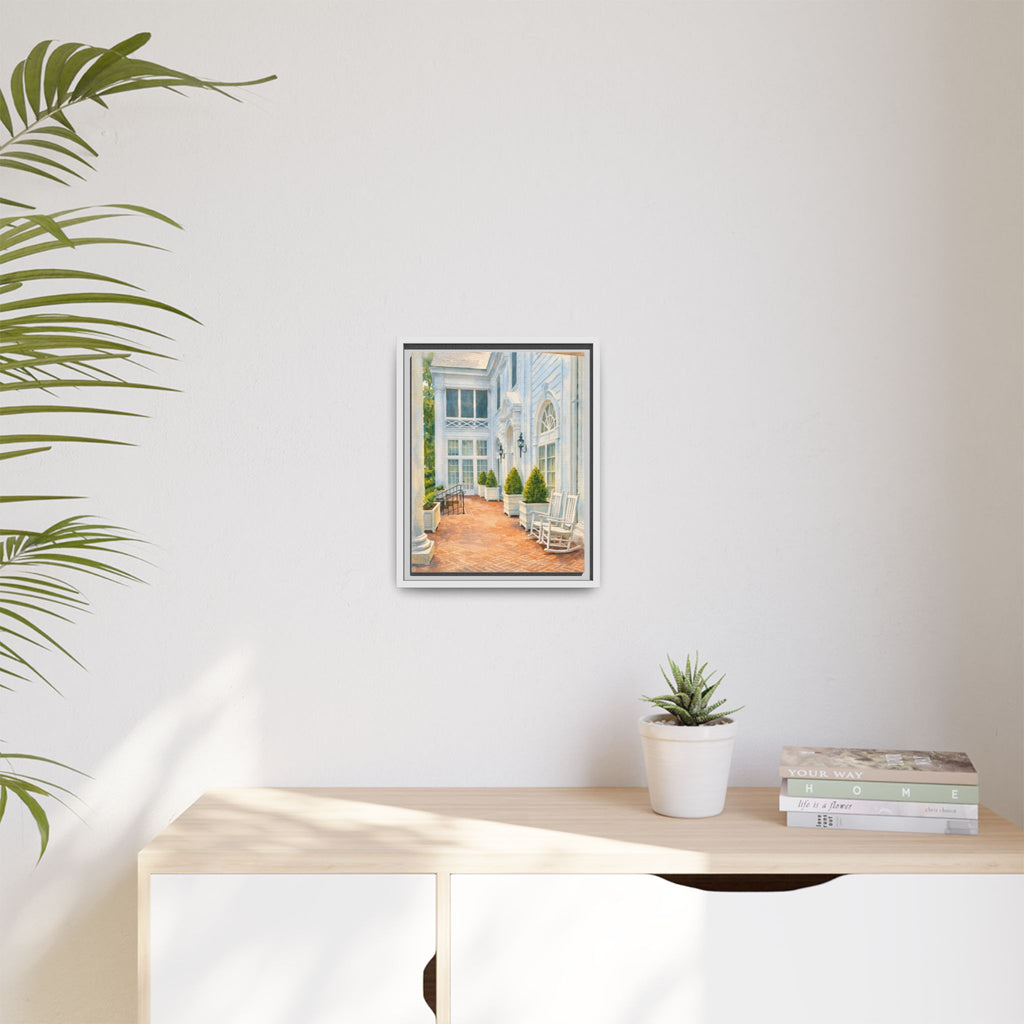 Framed Matte Canvas Print — Sunny Southern Porch Painting - The Duke Mansion