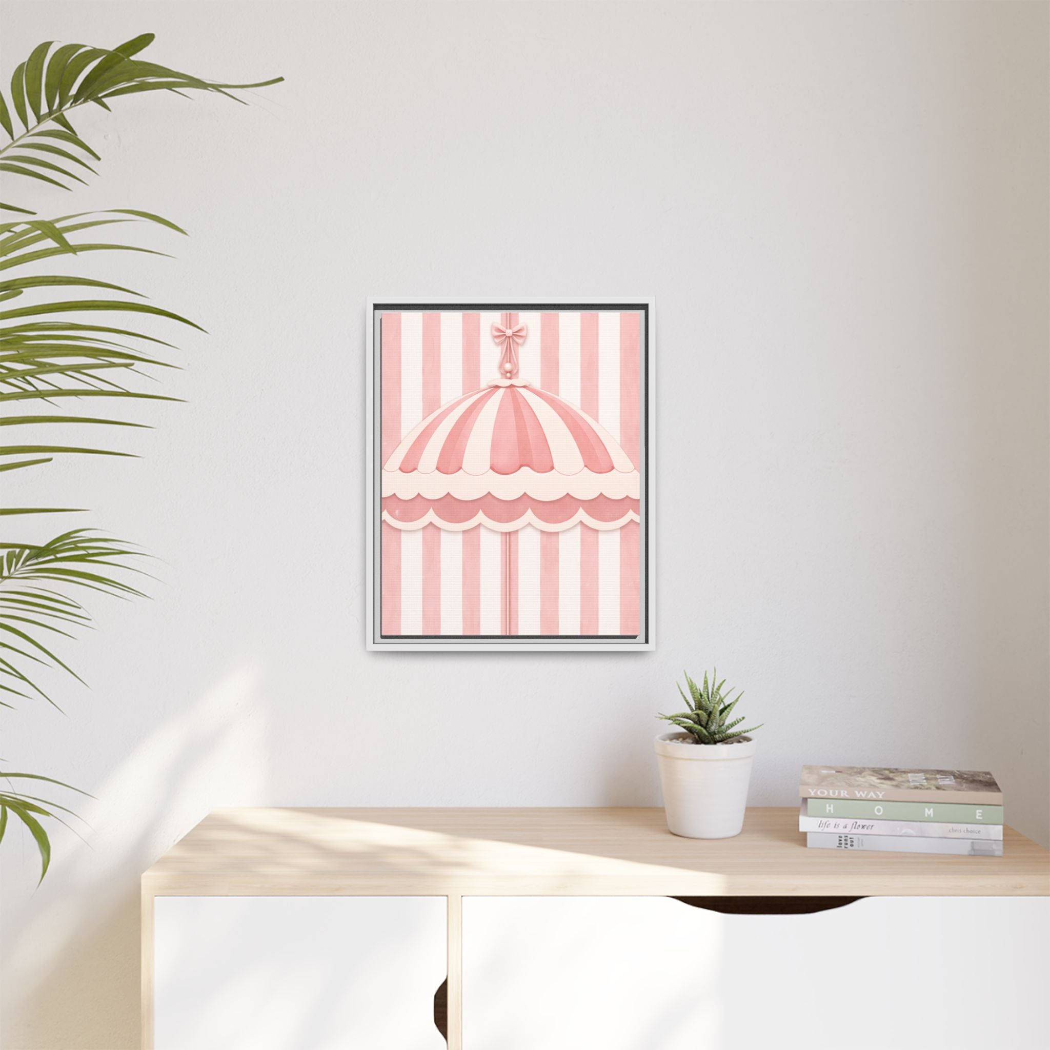 Pink Carousel Canopy Framed Canvas Art — Nursery Wall Decor