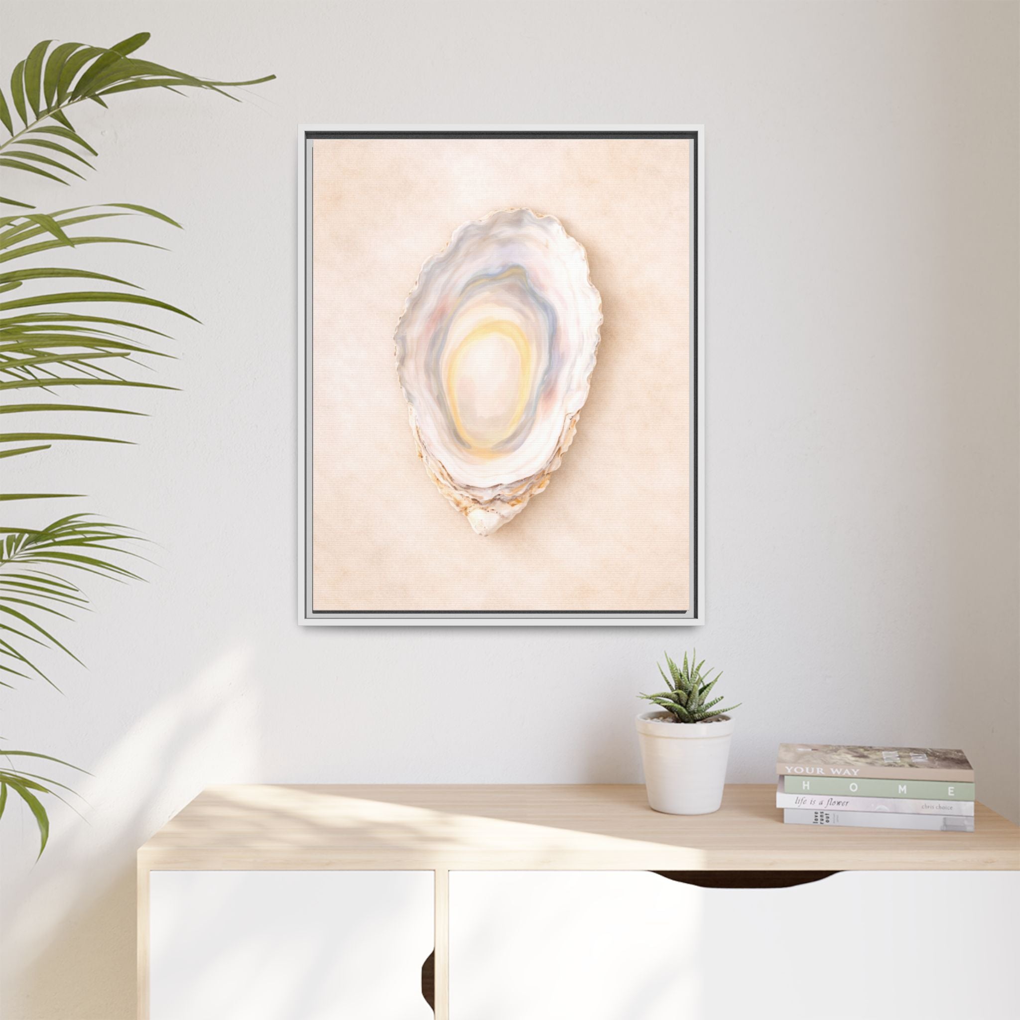 Framed Shell Geode Canvas Print — Pastel Coastal Wall Art