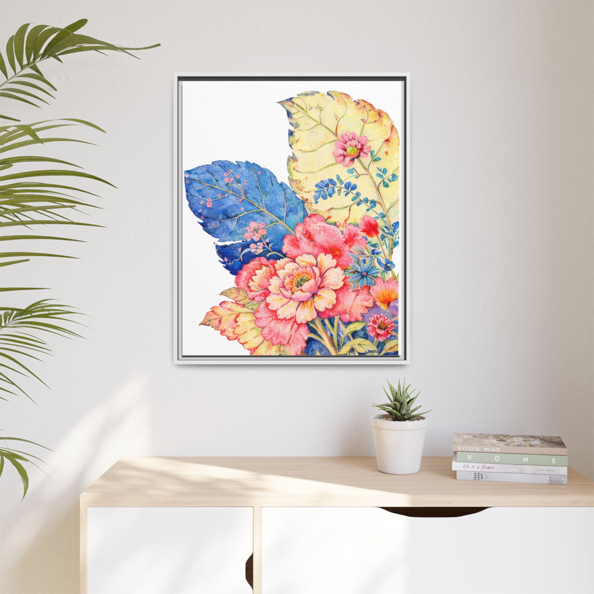 Framed Floral Watercolor Canvas Print — Vibrant Botanical Wall Art