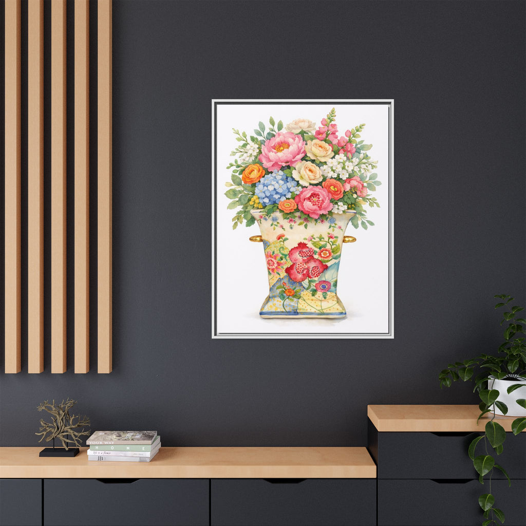 Framed Floral Vase Canvas Print – Vintage Bouquet Wall Art