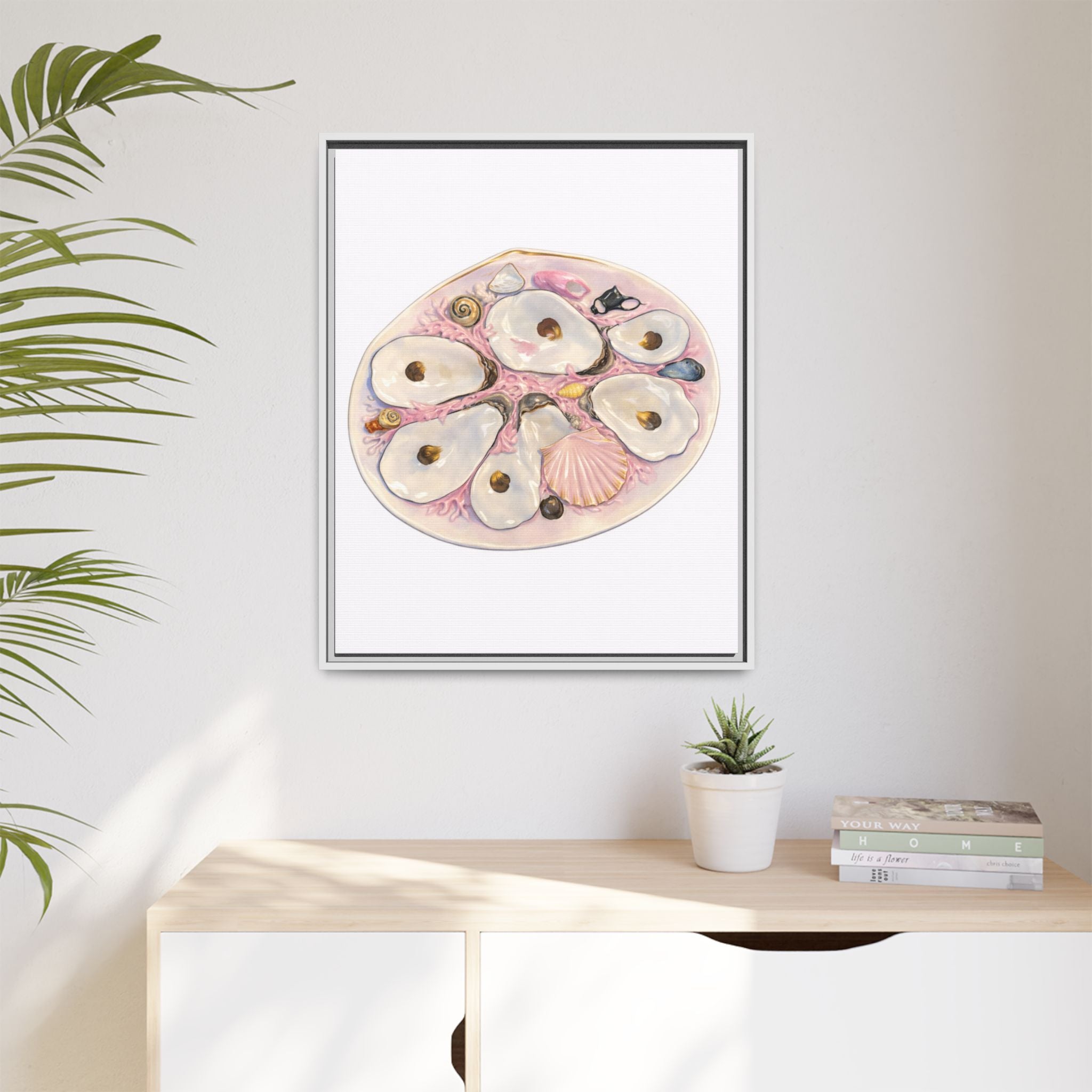Oyster Shells Coastal Art Print — Framed Matte Canvas