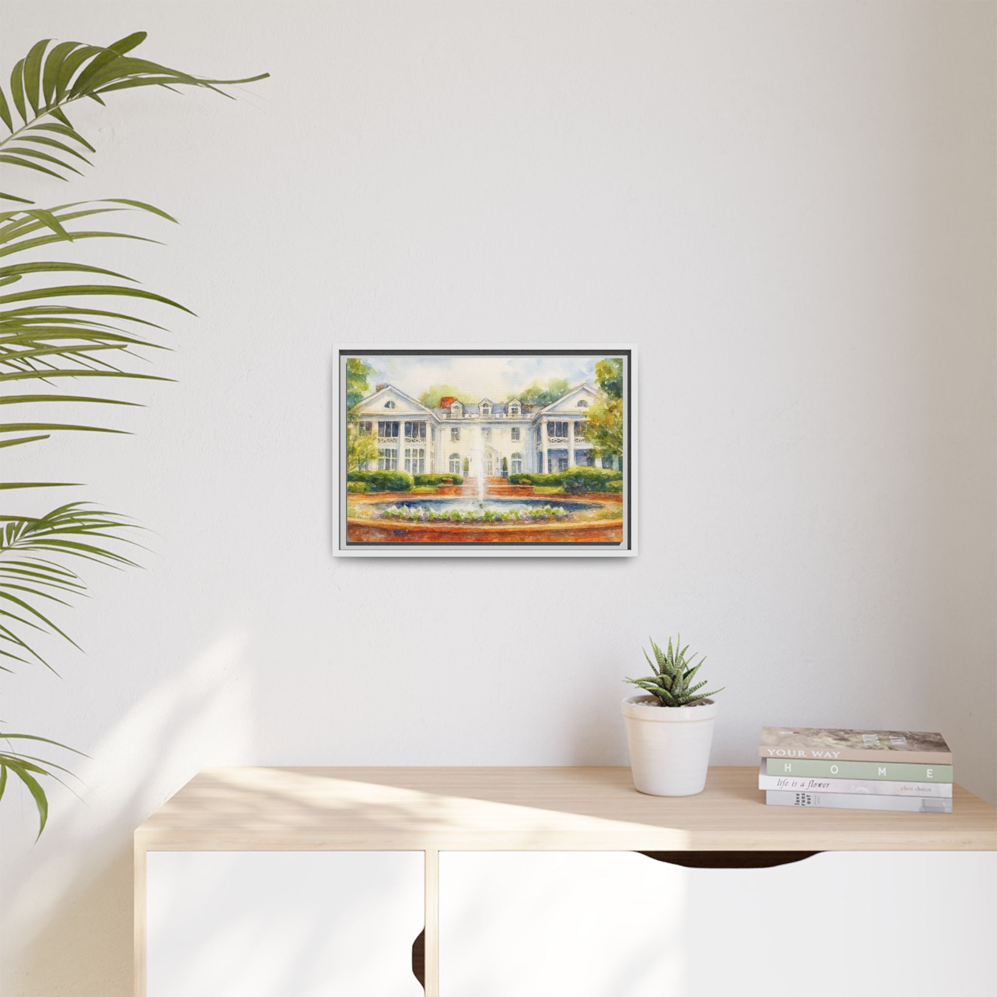 Southern Estate Watercolor Matte Canvas Print, Framed Wall Art