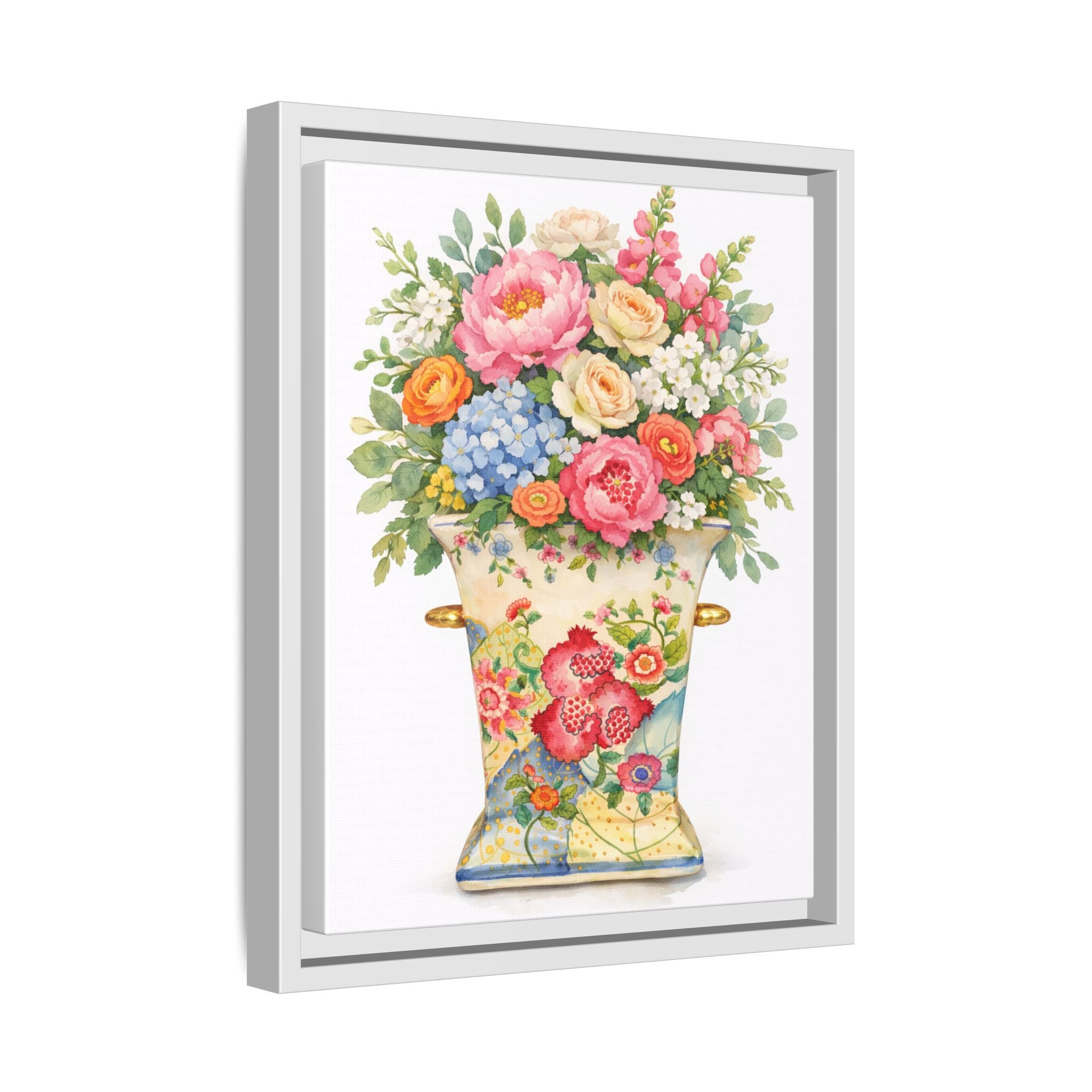 Framed Floral Vase Canvas Print – Vintage Bouquet Wall Art