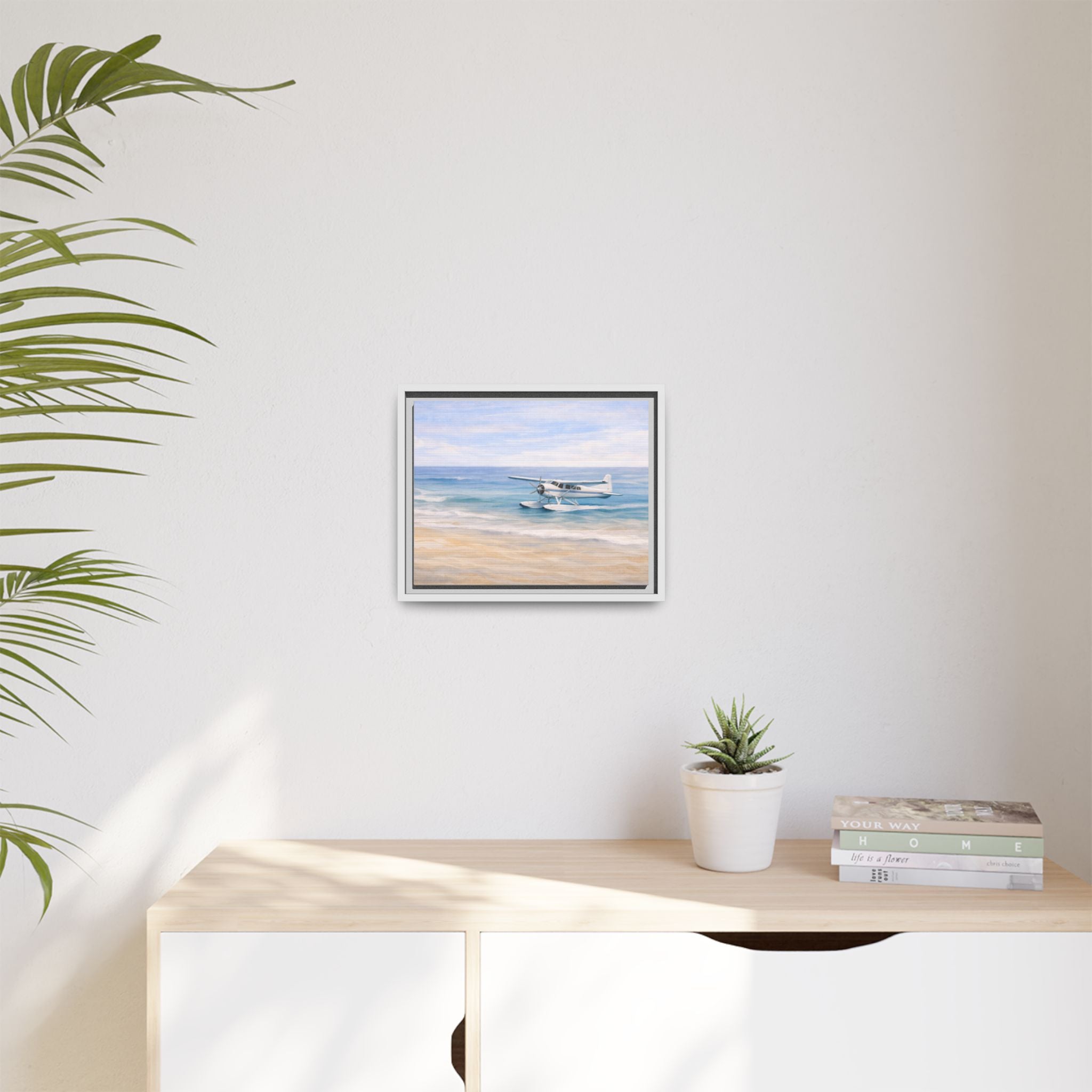 Seaplane Beach Matte Canvas Framed Wall Art — Coastal Aviation Print