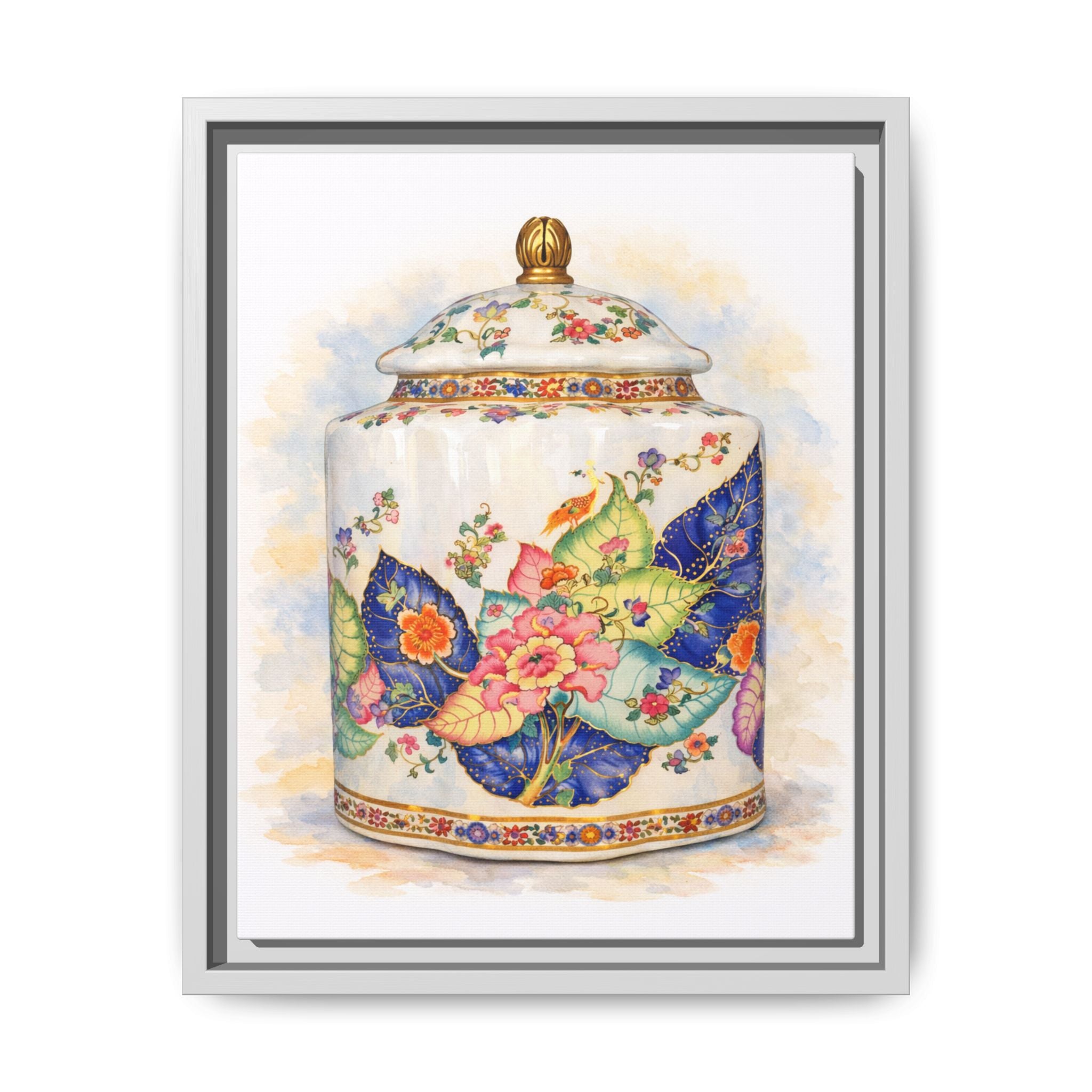 Framed Floral Ginger Jar Canvas Print
