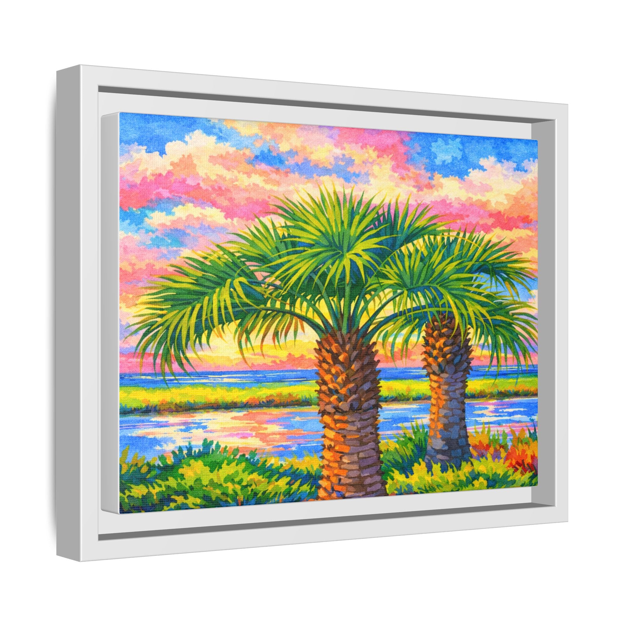 Framed Palm Tree Canvas Print — Tropical Sunset Wall Art