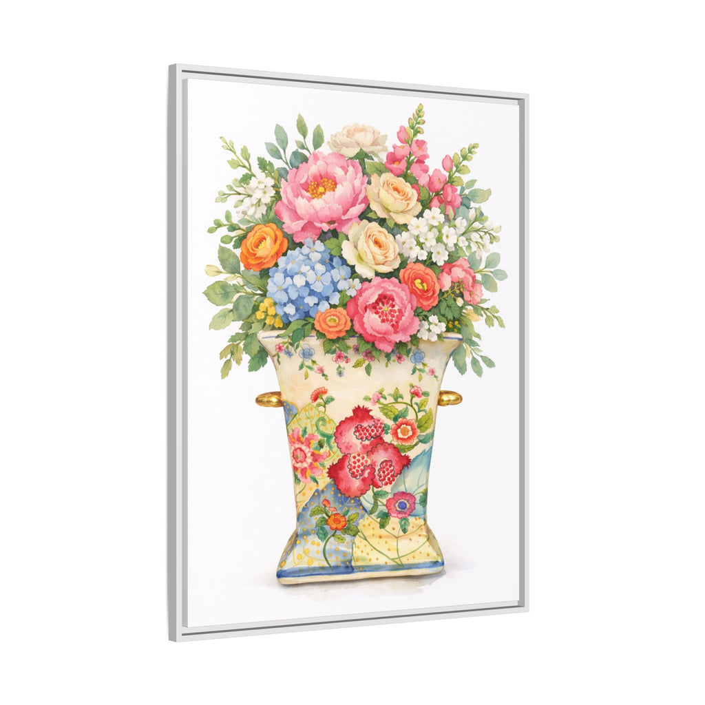 Framed Floral Vase Canvas Print – Vintage Bouquet Wall Art