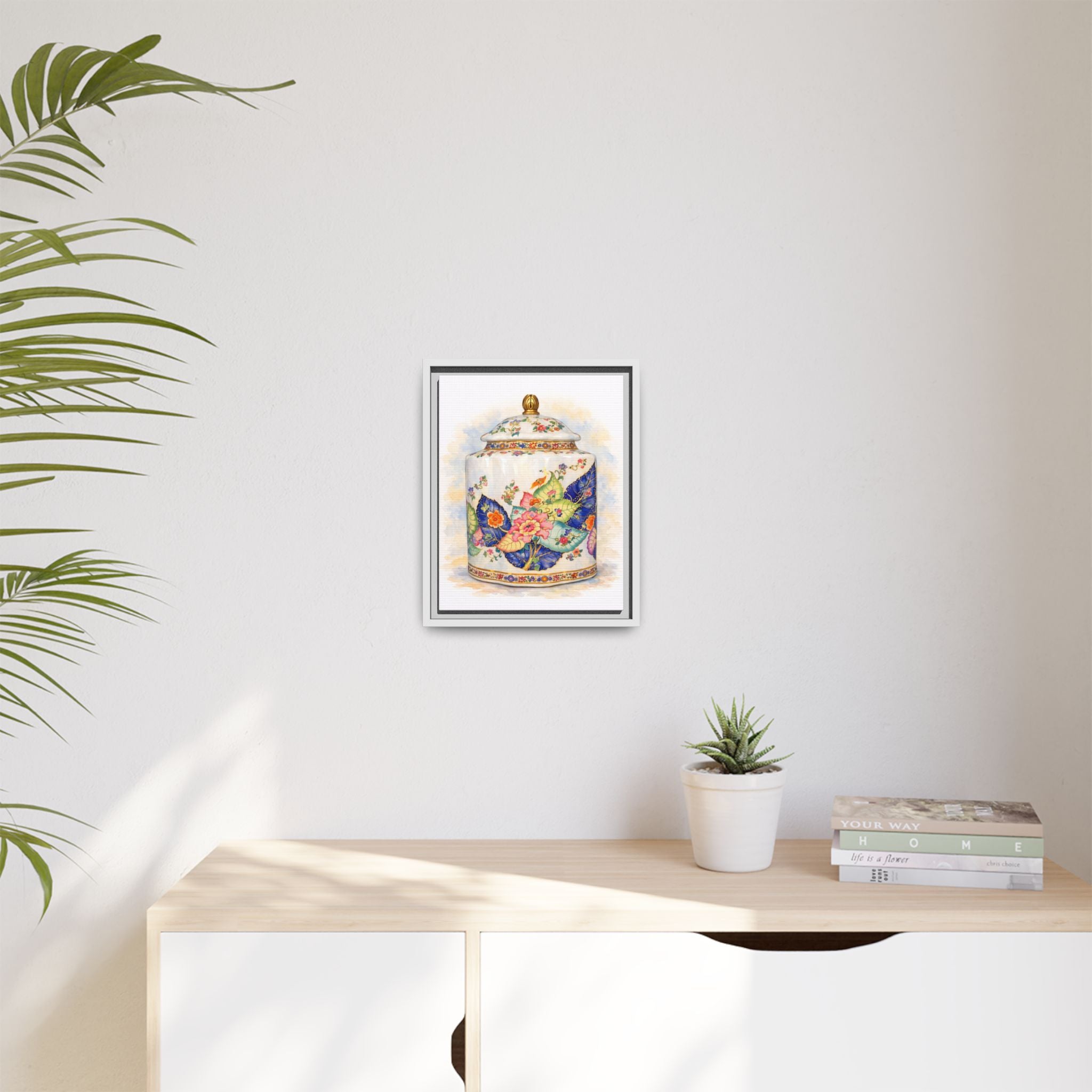 Framed Floral Ginger Jar Canvas Print