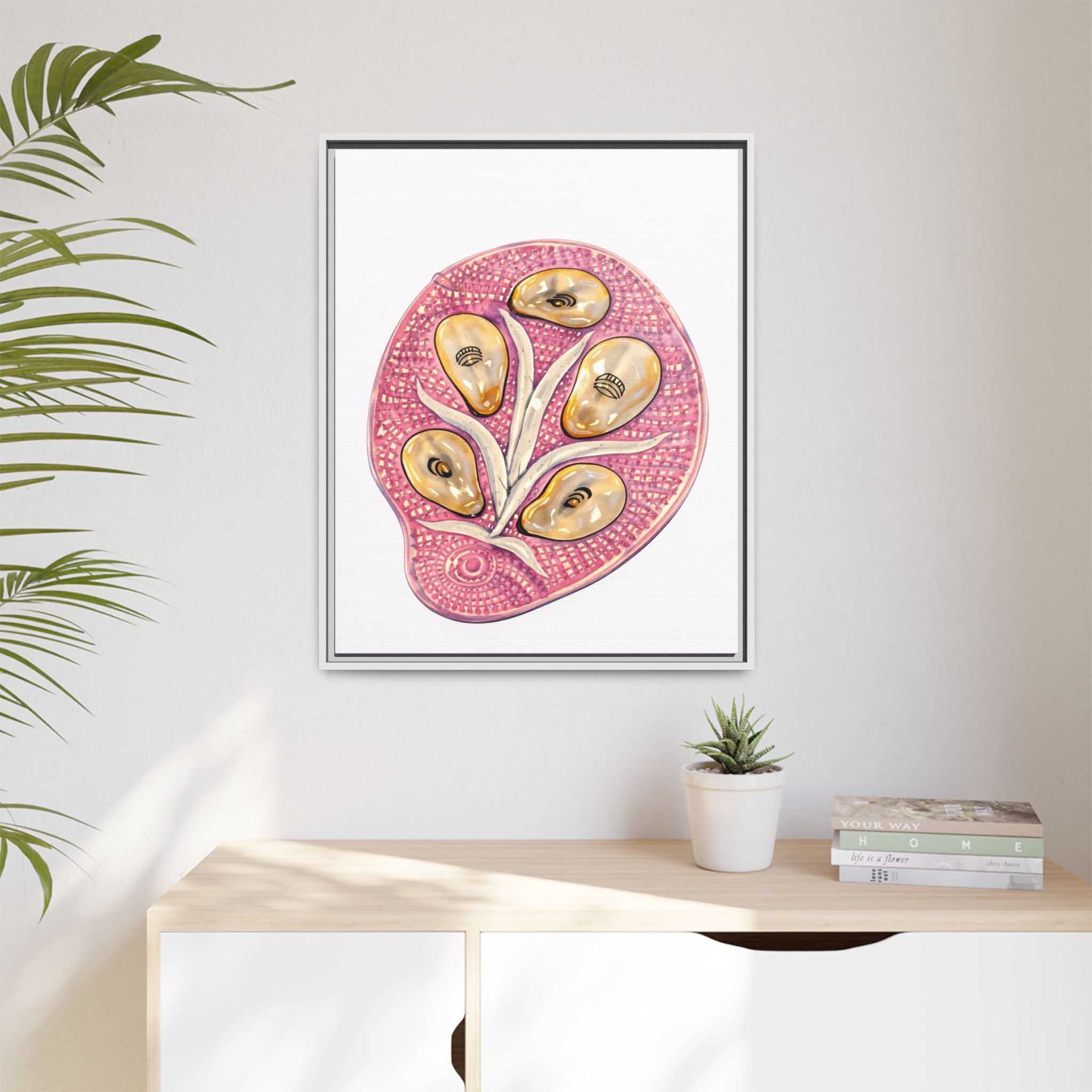 Botanical Oyster Plate Art Print — Framed Matte Canvas Wall Art