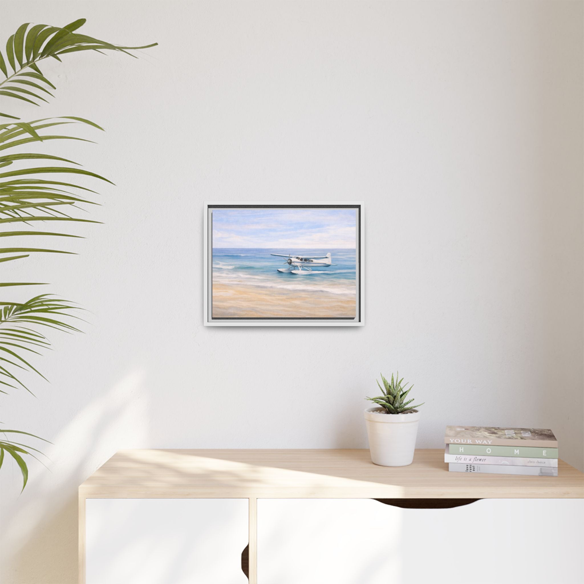 Seaplane Beach Matte Canvas Framed Wall Art — Coastal Aviation Print