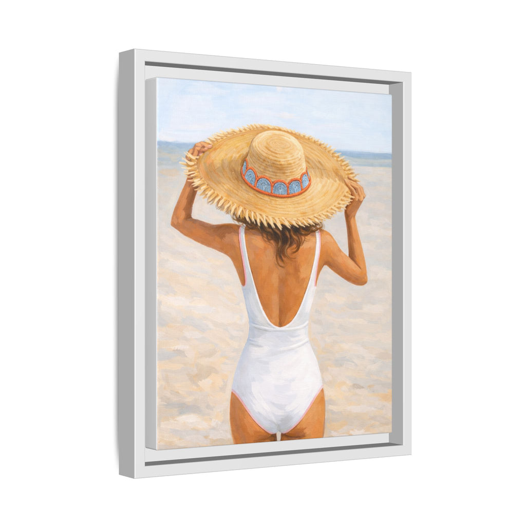 Beach Girl Framed Canvas Print — Summer Seaside Wall Art