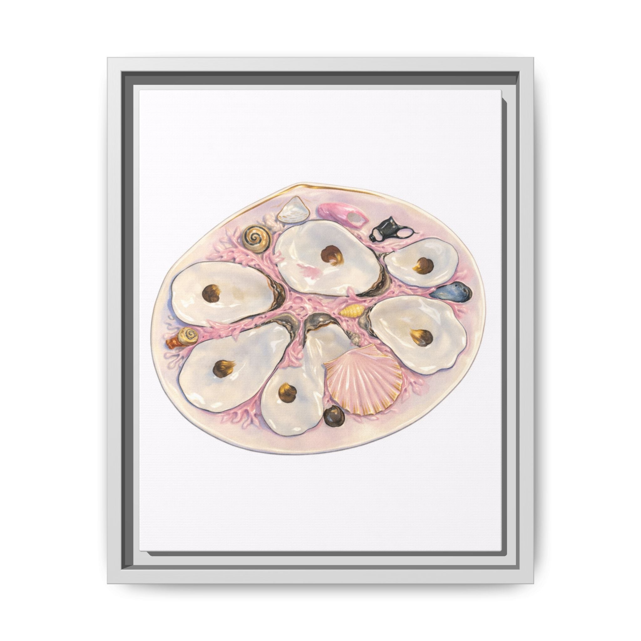 Oyster Shells Coastal Art Print — Framed Matte Canvas
