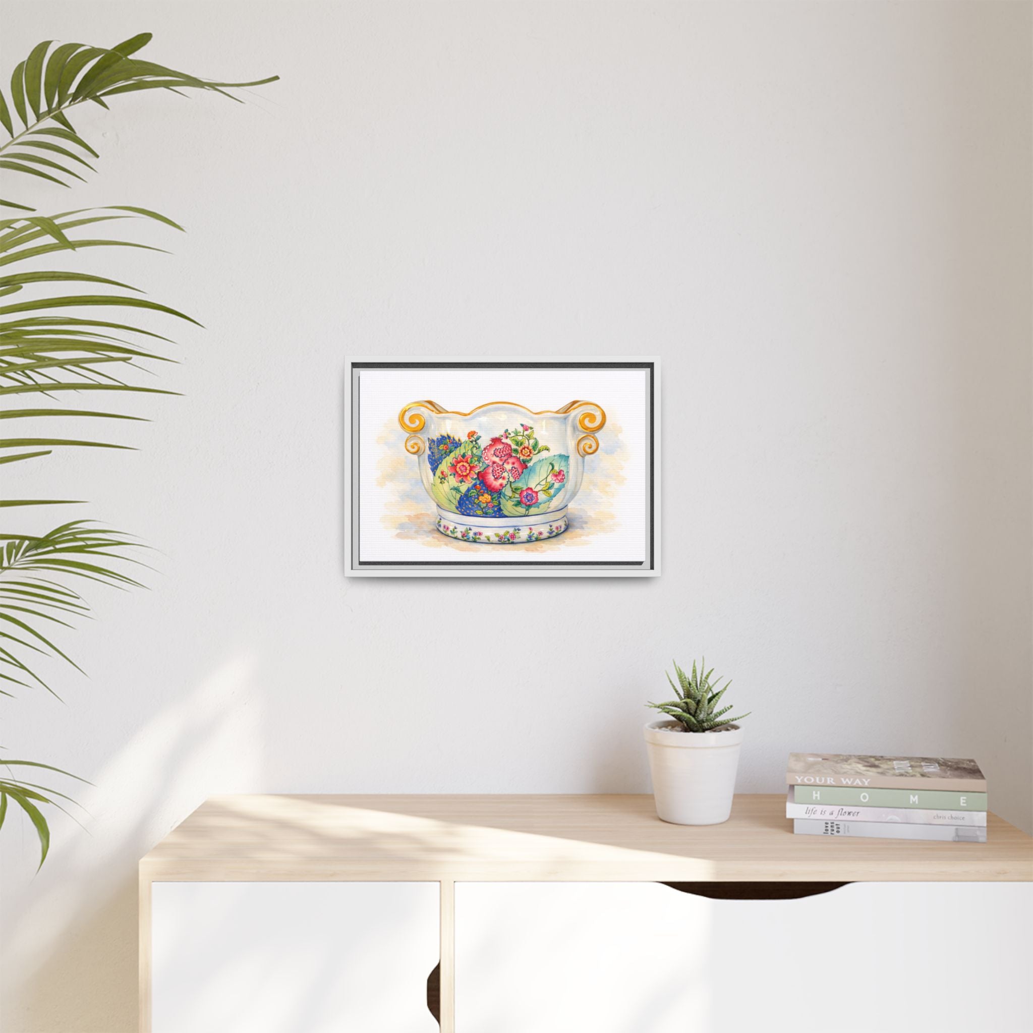 Floral Vintage Planter Matte Canvas Print (Framed)