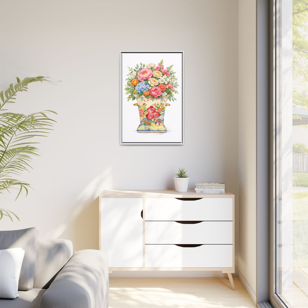 Framed Floral Vase Canvas Print – Vintage Bouquet Wall Art