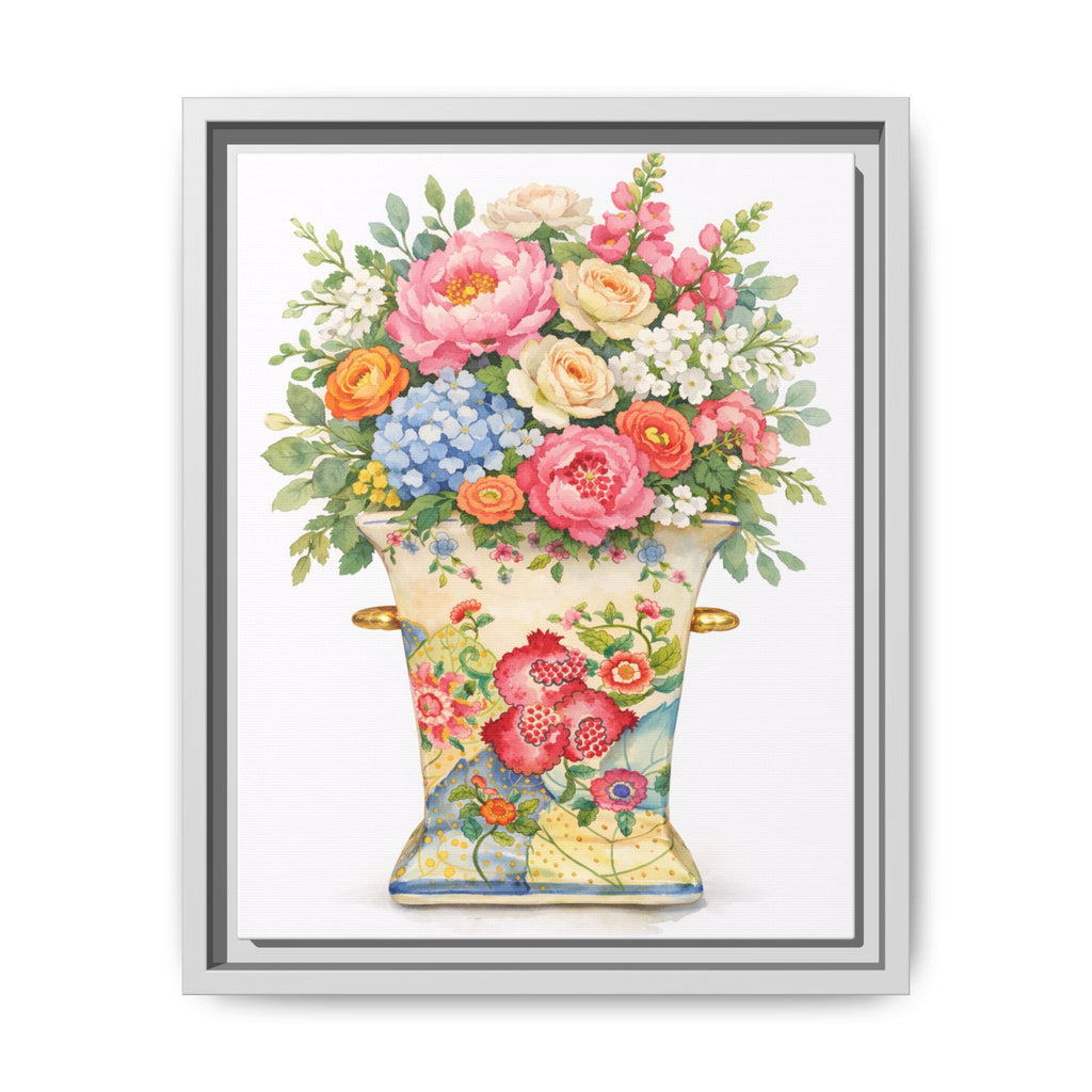 Framed Floral Vase Canvas Print – Vintage Bouquet Wall Art