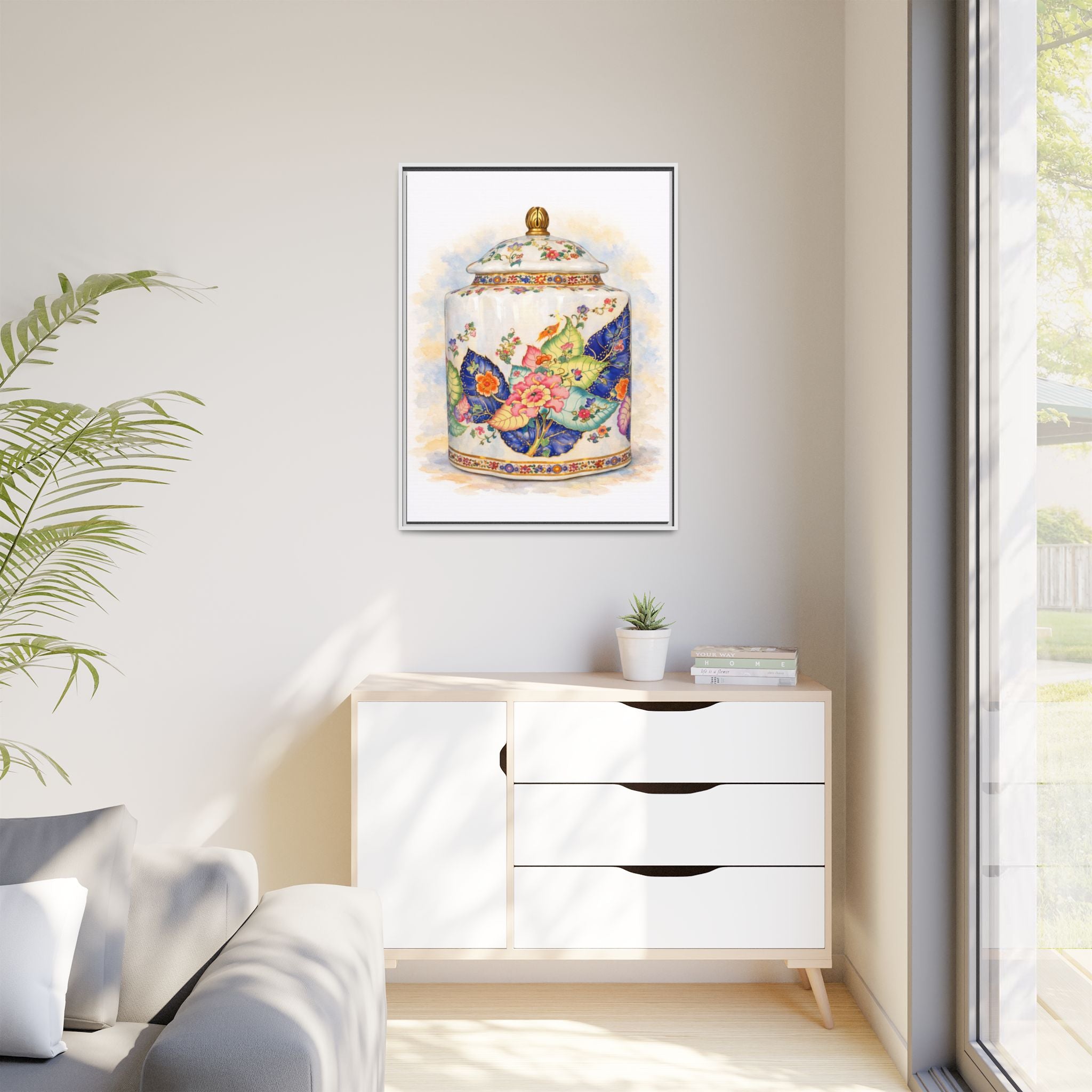 Framed Floral Ginger Jar Canvas Print