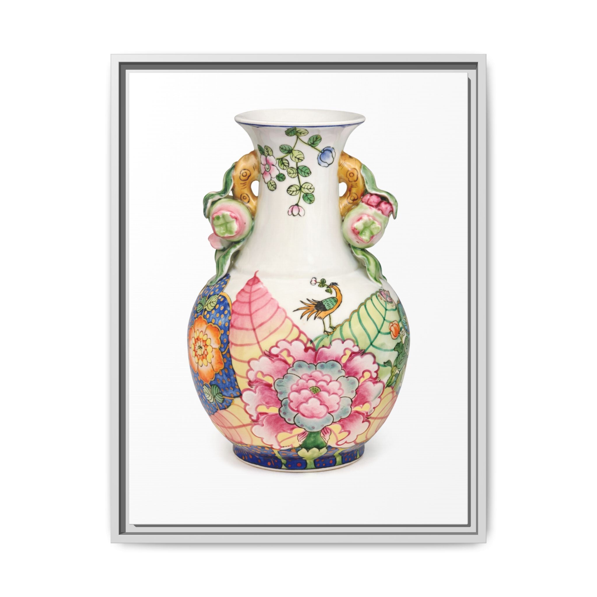 Floral Porcelain Tobacco Leaf Vase | Framed Canvas Art