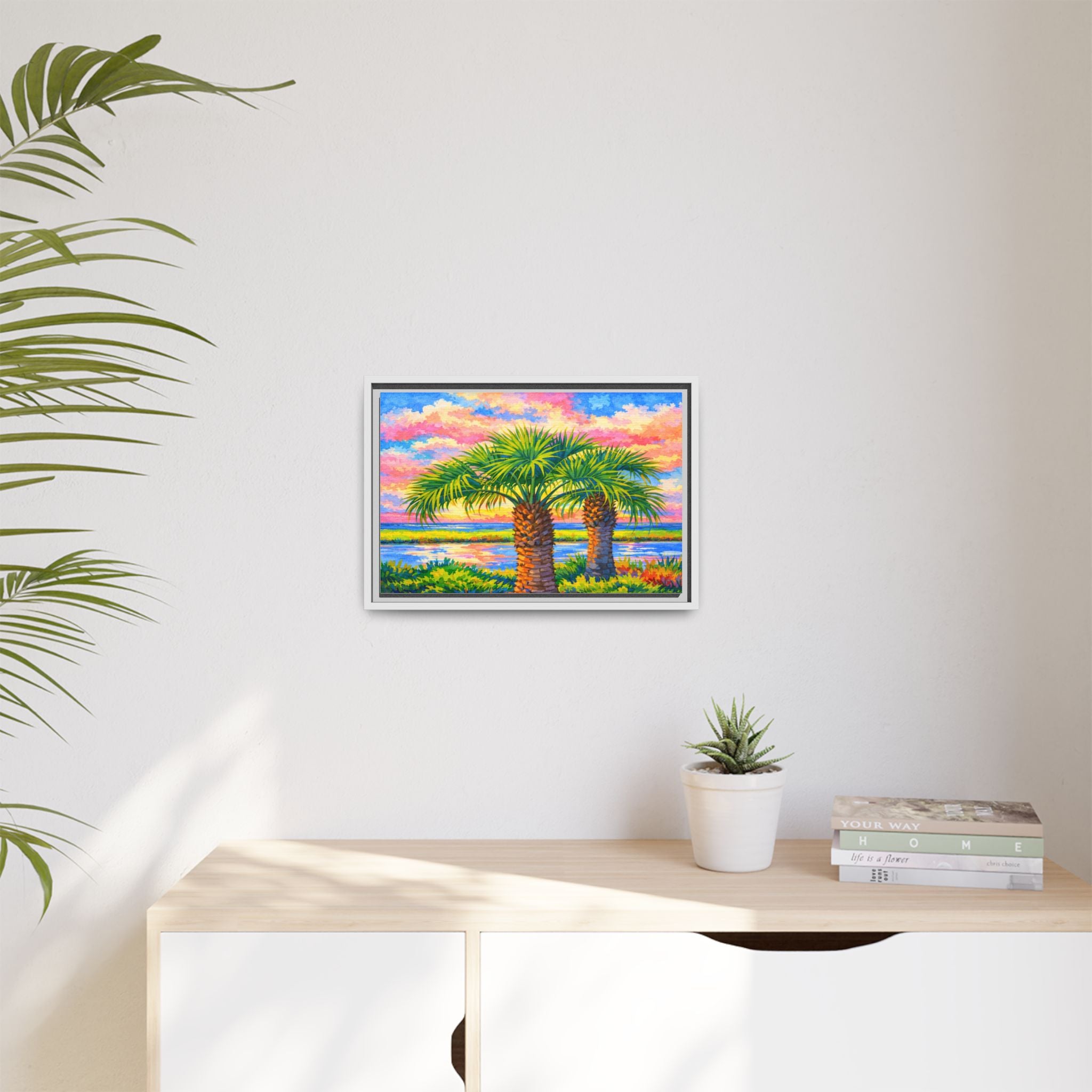 Framed Palm Tree Canvas Print — Tropical Sunset Wall Art
