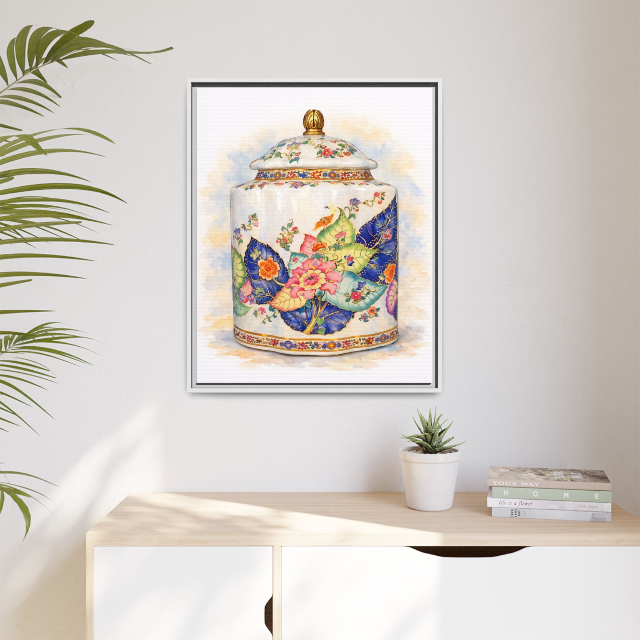Framed Floral Ginger Jar Canvas Print