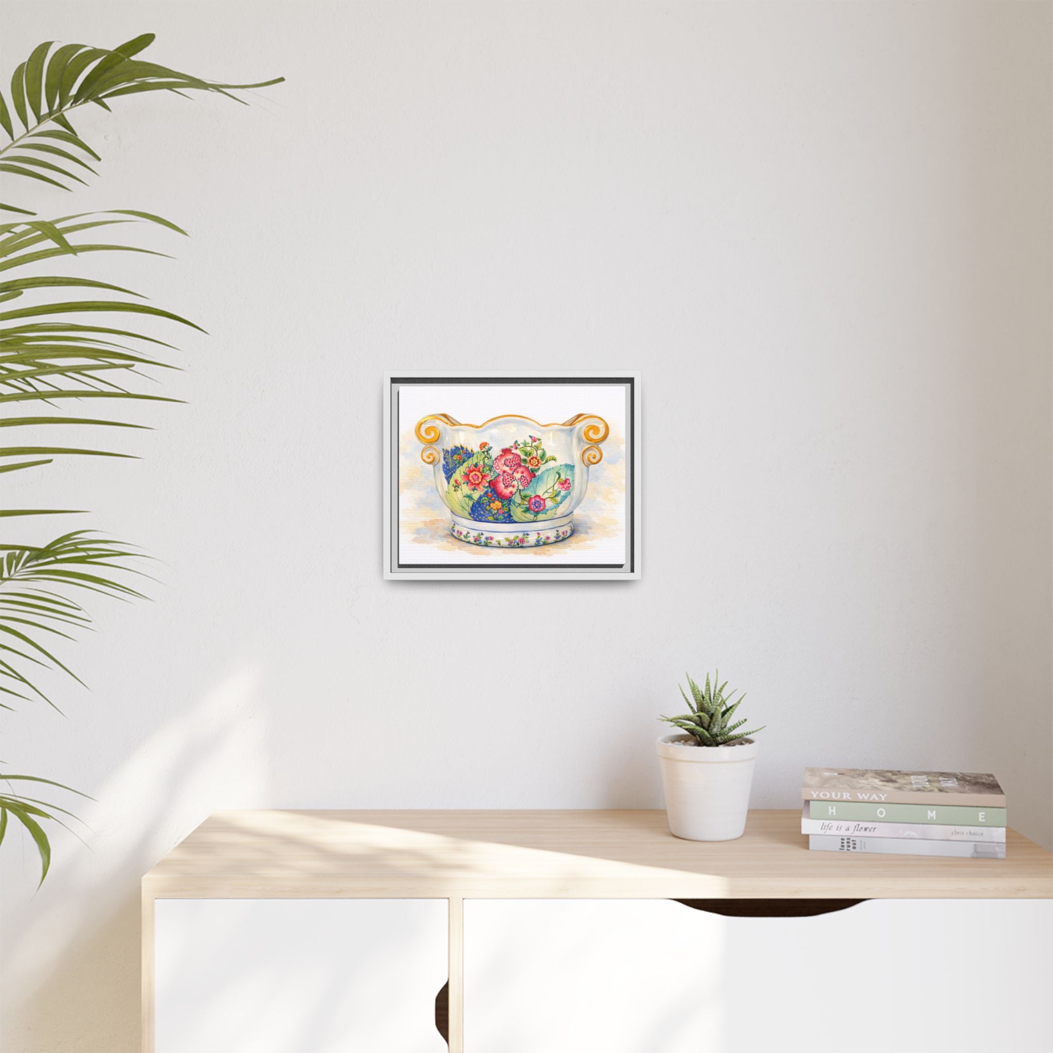 Floral Vintage Planter Matte Canvas Print (Framed)
