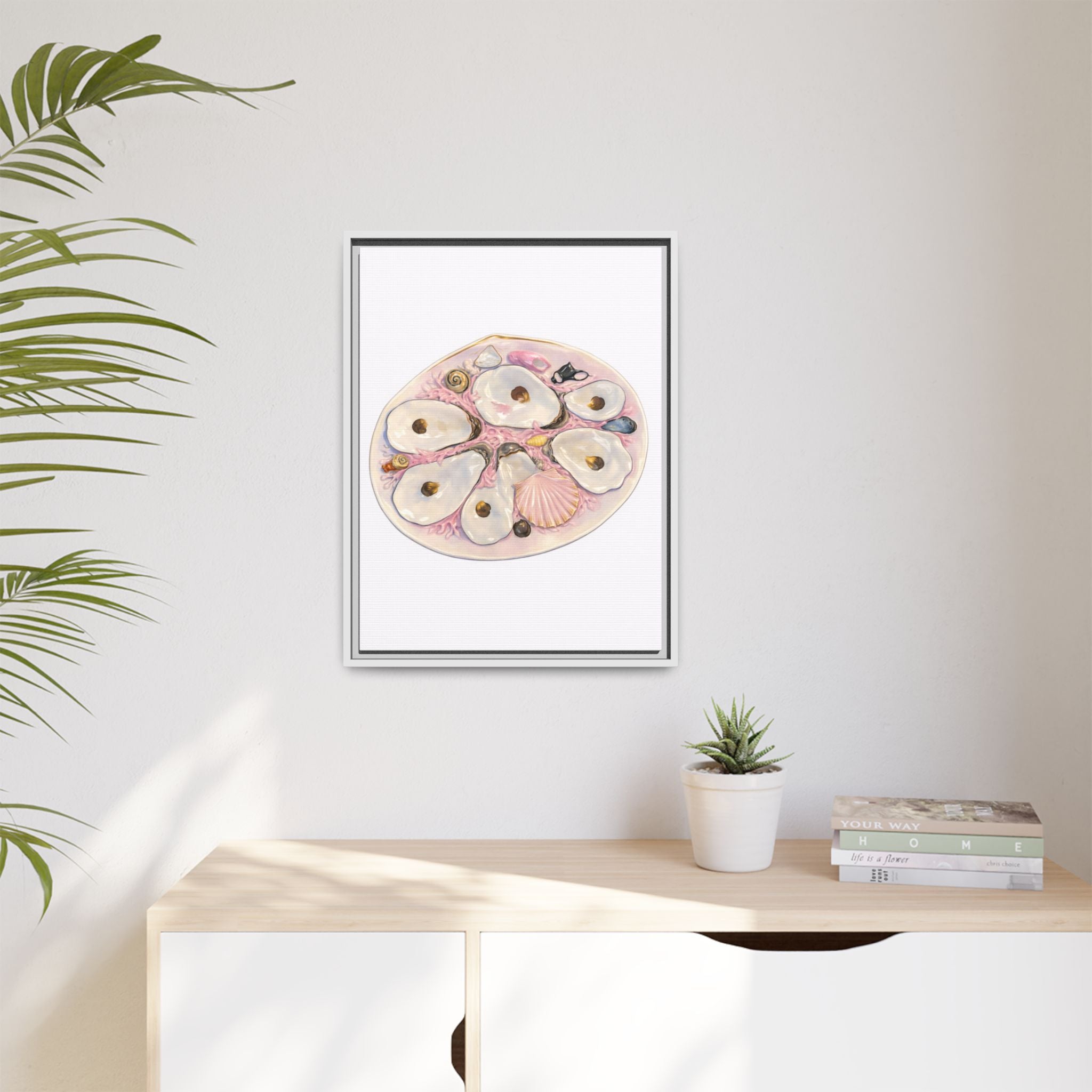 Oyster Shells Coastal Art Print — Framed Matte Canvas