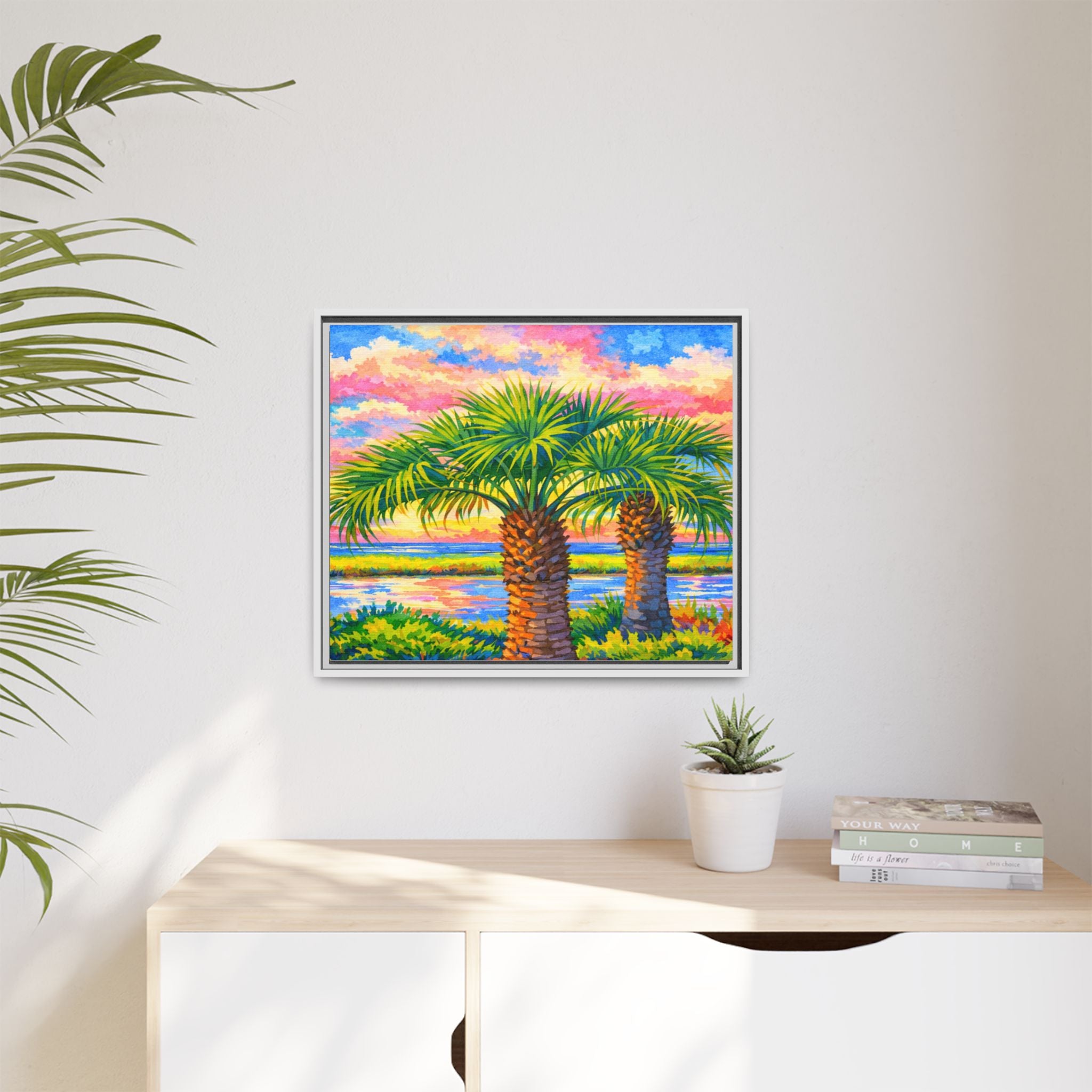 Framed Palm Tree Canvas Print — Tropical Sunset Wall Art