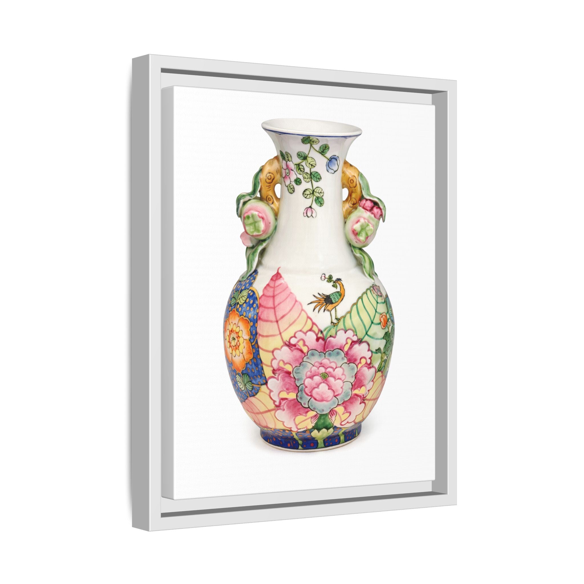 Floral Porcelain Tobacco Leaf Vase | Framed Canvas Art