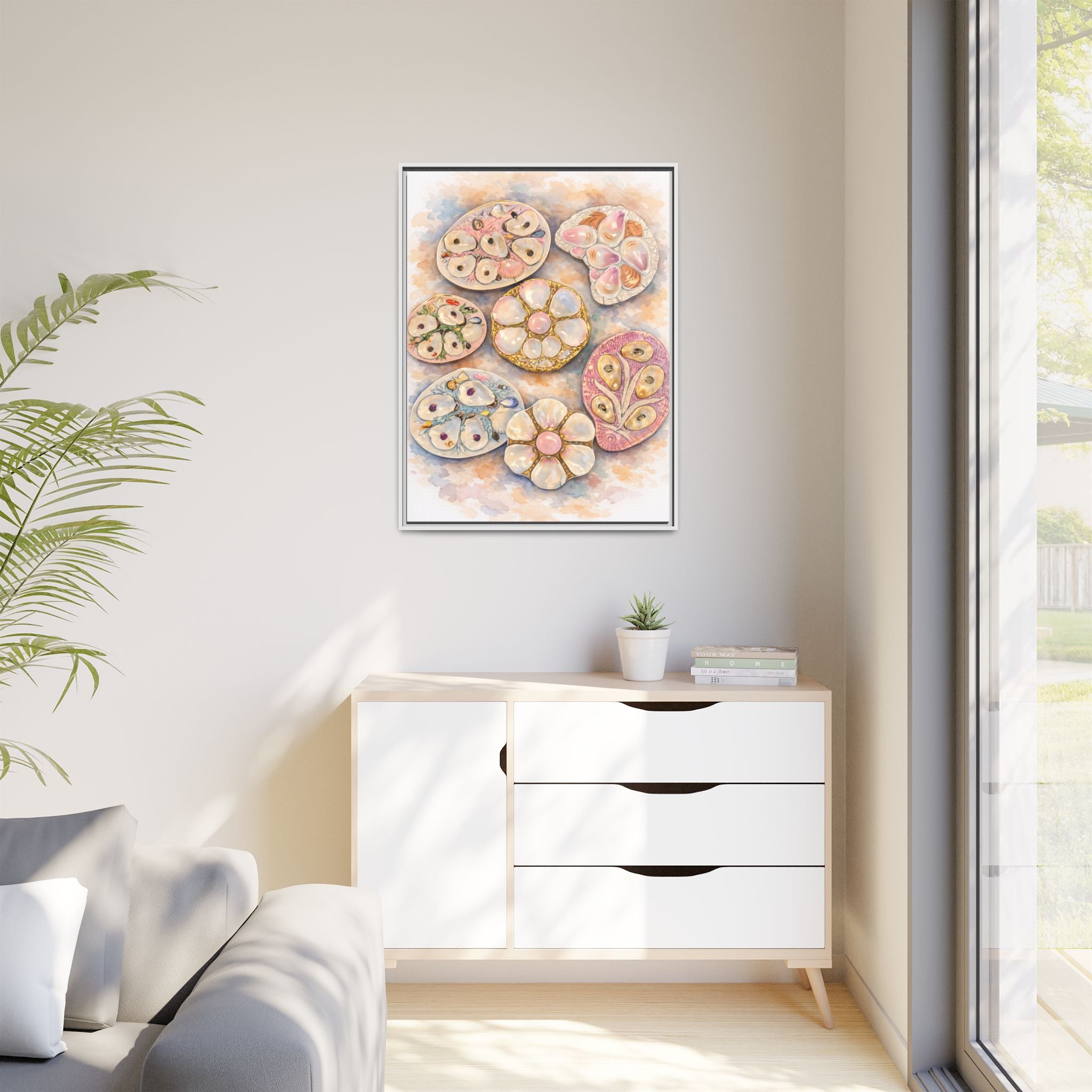 Vintage Floral Oyster Plates Matte Canvas Print