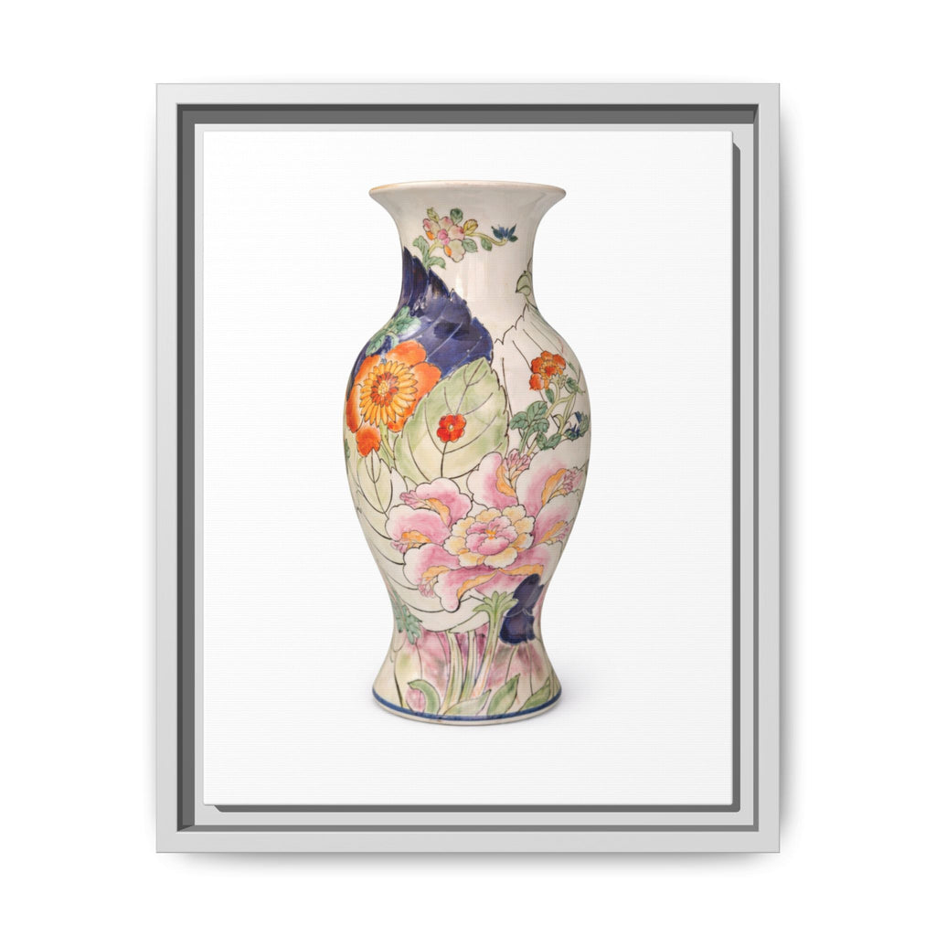 Floral Porcelain Vase Watercolor Print — Framed Matte Canvas Wall Art